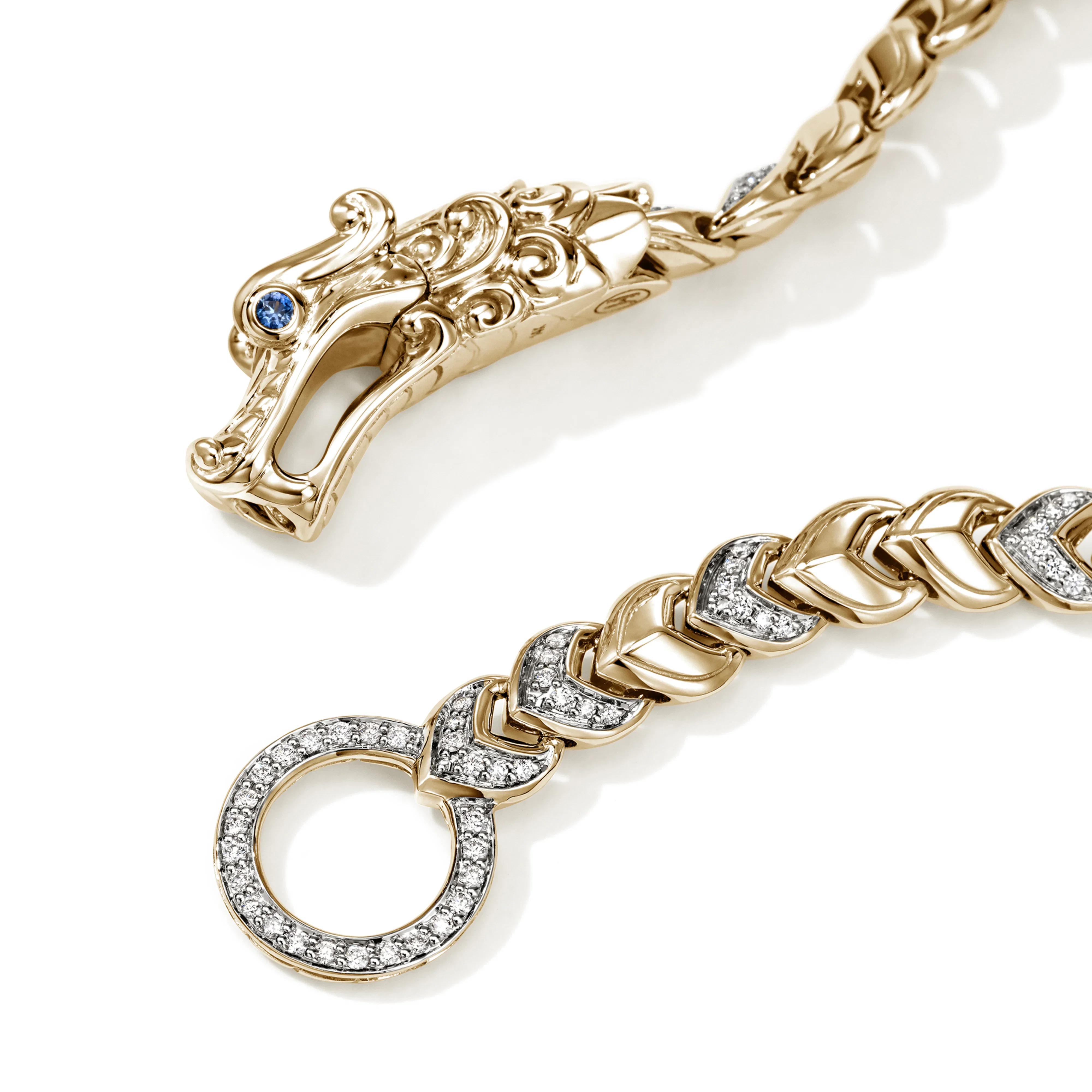 John Hardy Naga Dragon Yellow Gold Diamond and Blue Sapphire Bracelet, 7mm