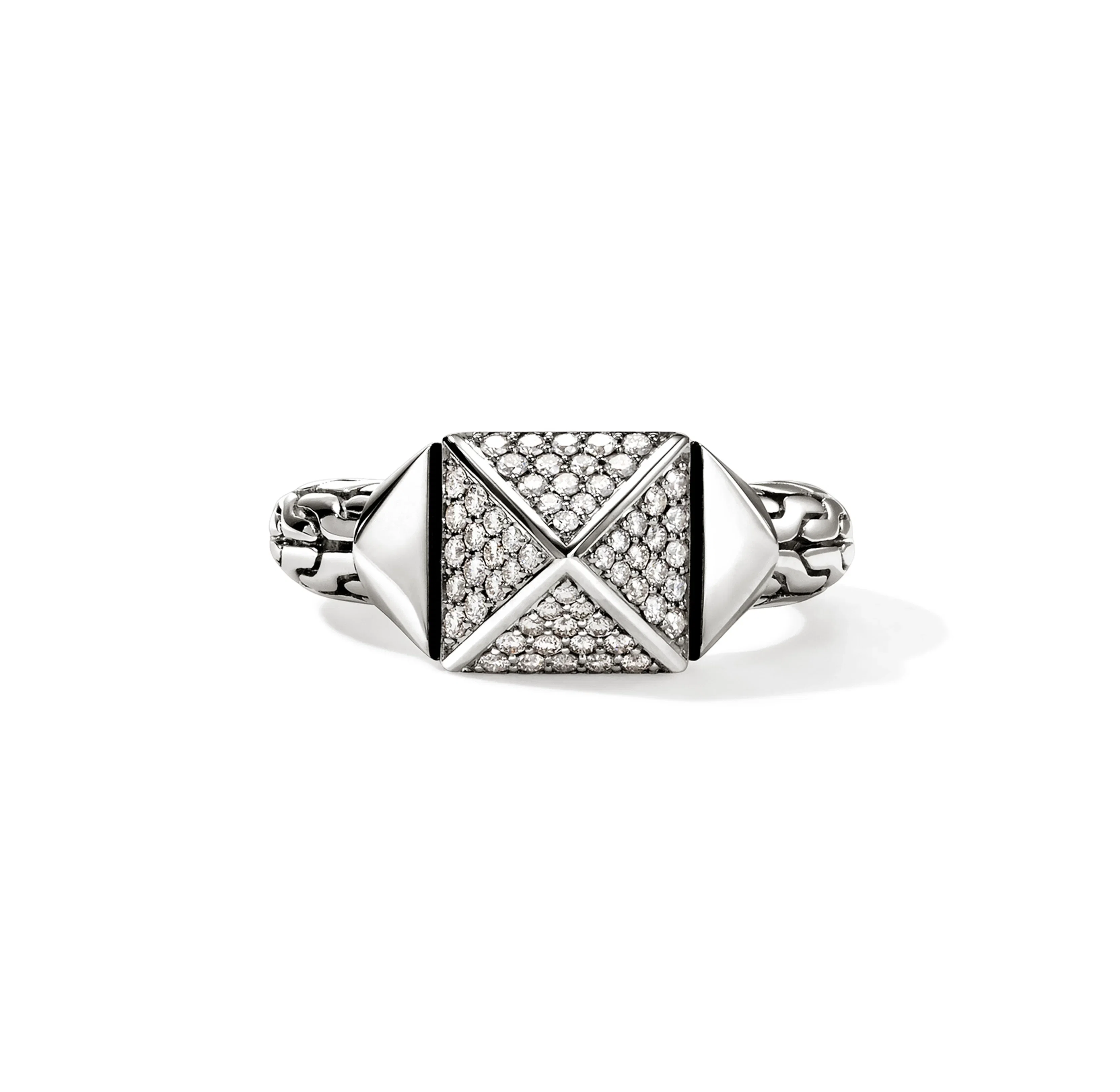 John Hardy Icon Stud Sterling Silver Pyramidal Diamond Ring, 9mm