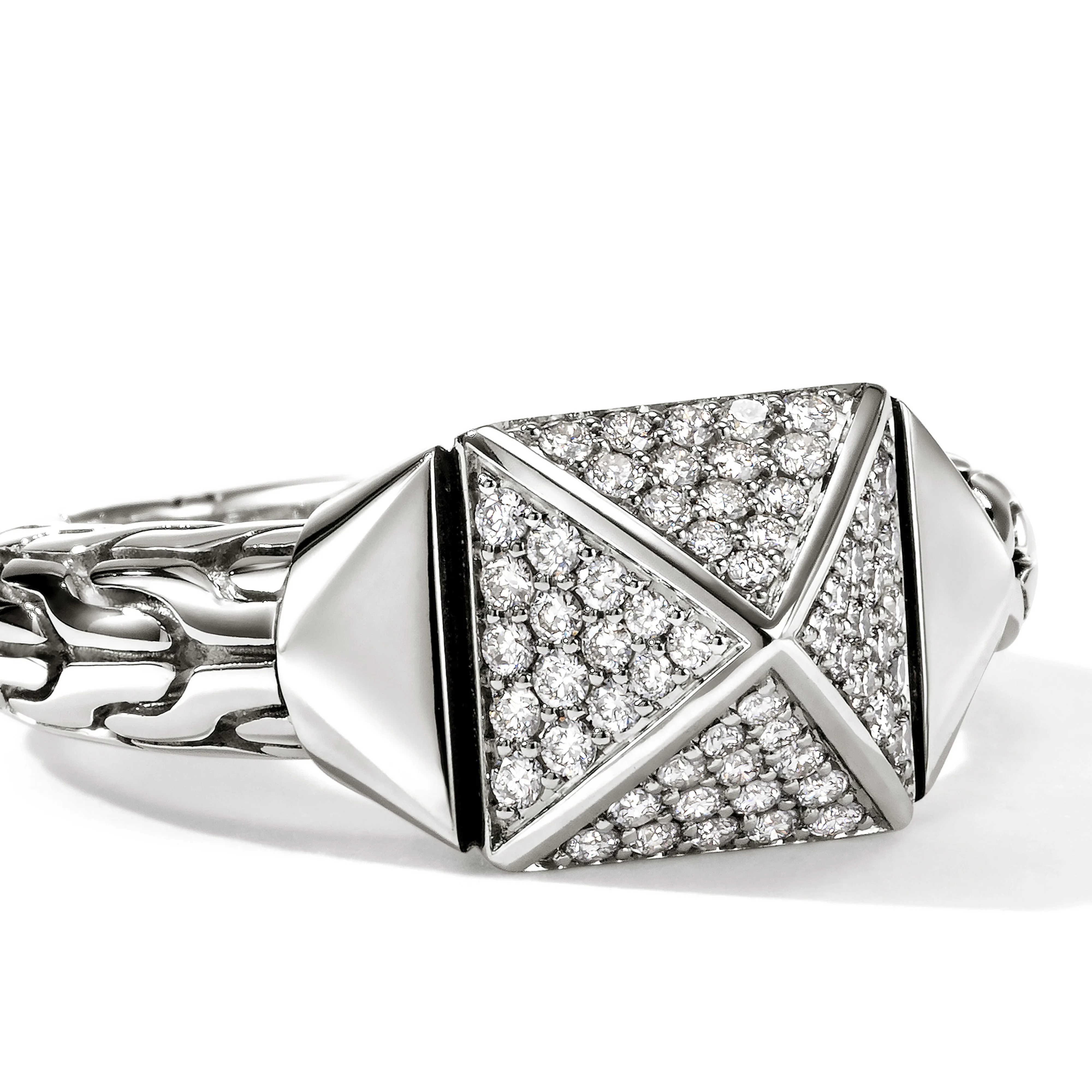 John Hardy Icon Stud Sterling Silver Pyramidal Diamond Ring, 9mm
