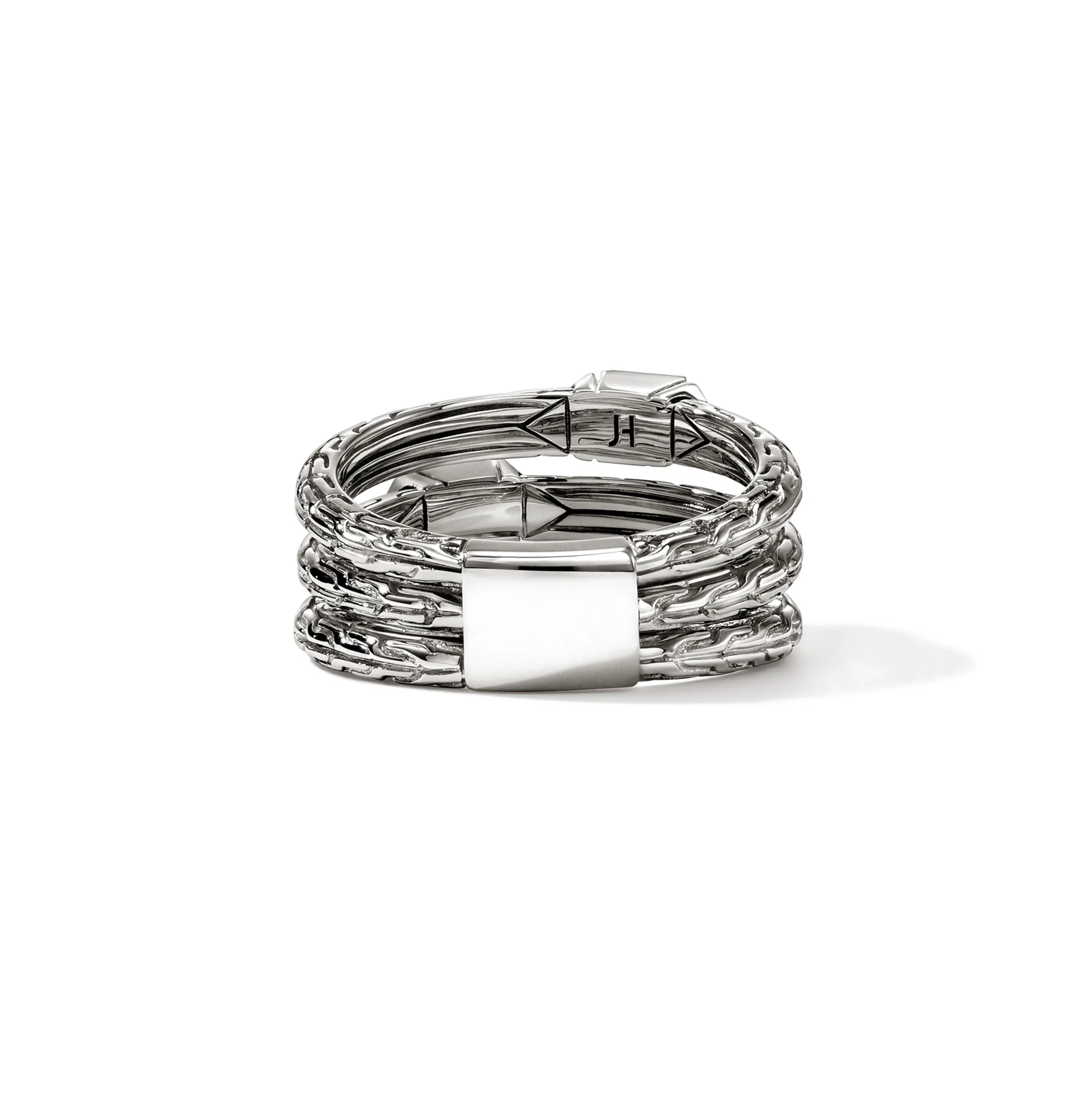 John Hardy Icon Stud Sterling Silver Pyramidal Diamond Triple Row Ring