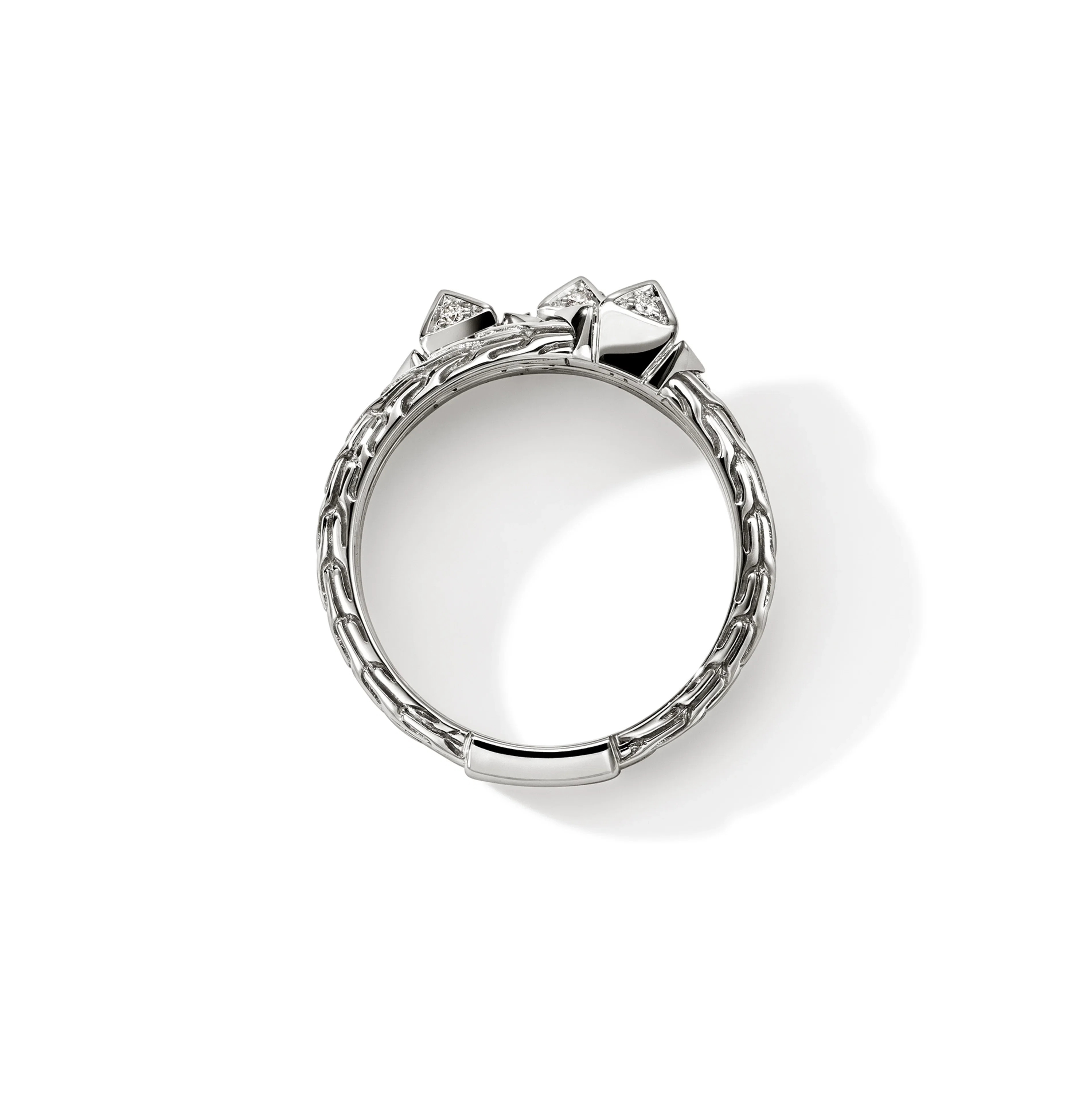 John Hardy Icon Stud Sterling Silver Pyramidal Diamond Triple Row Ring