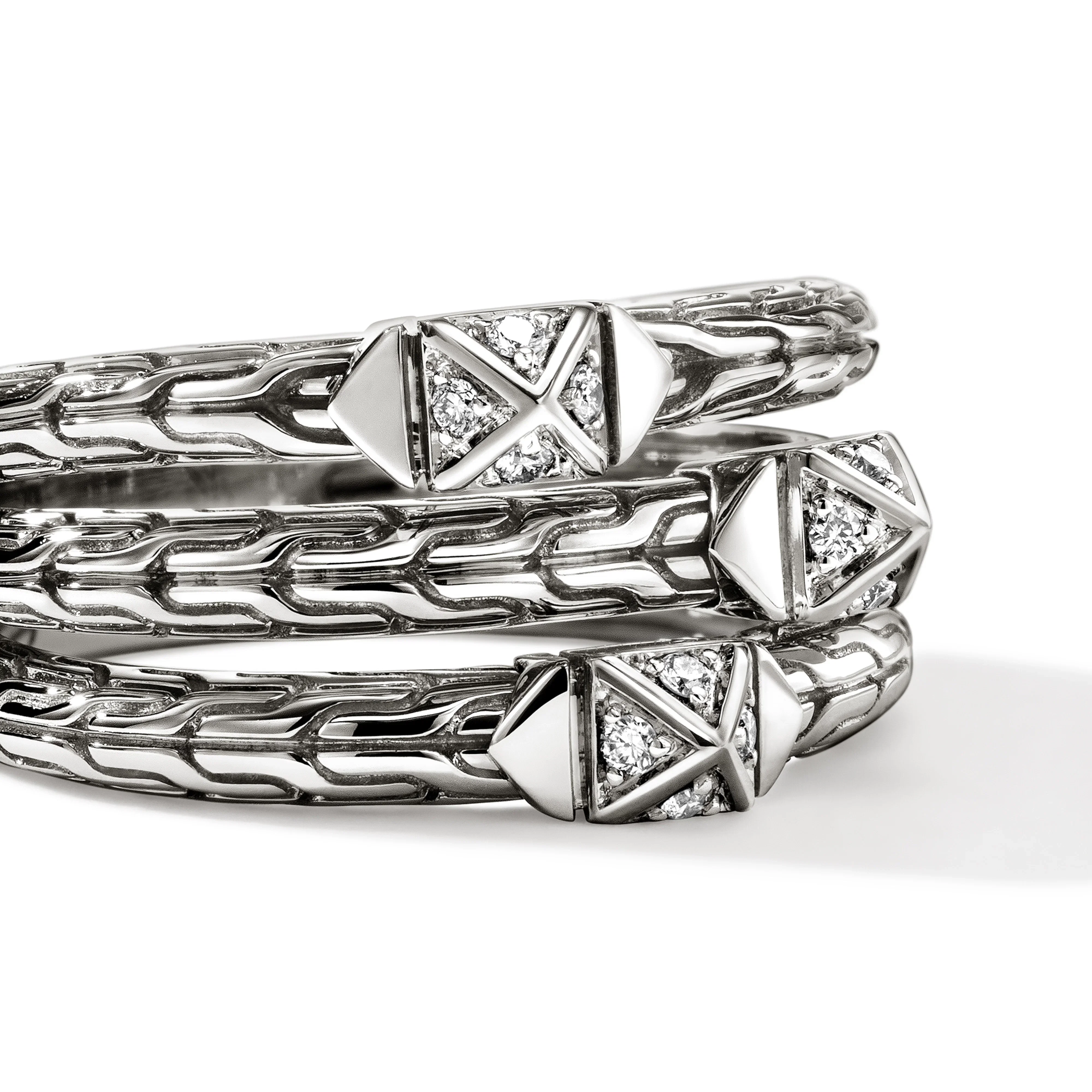 John Hardy Icon Stud Sterling Silver Pyramidal Diamond Triple Row Ring