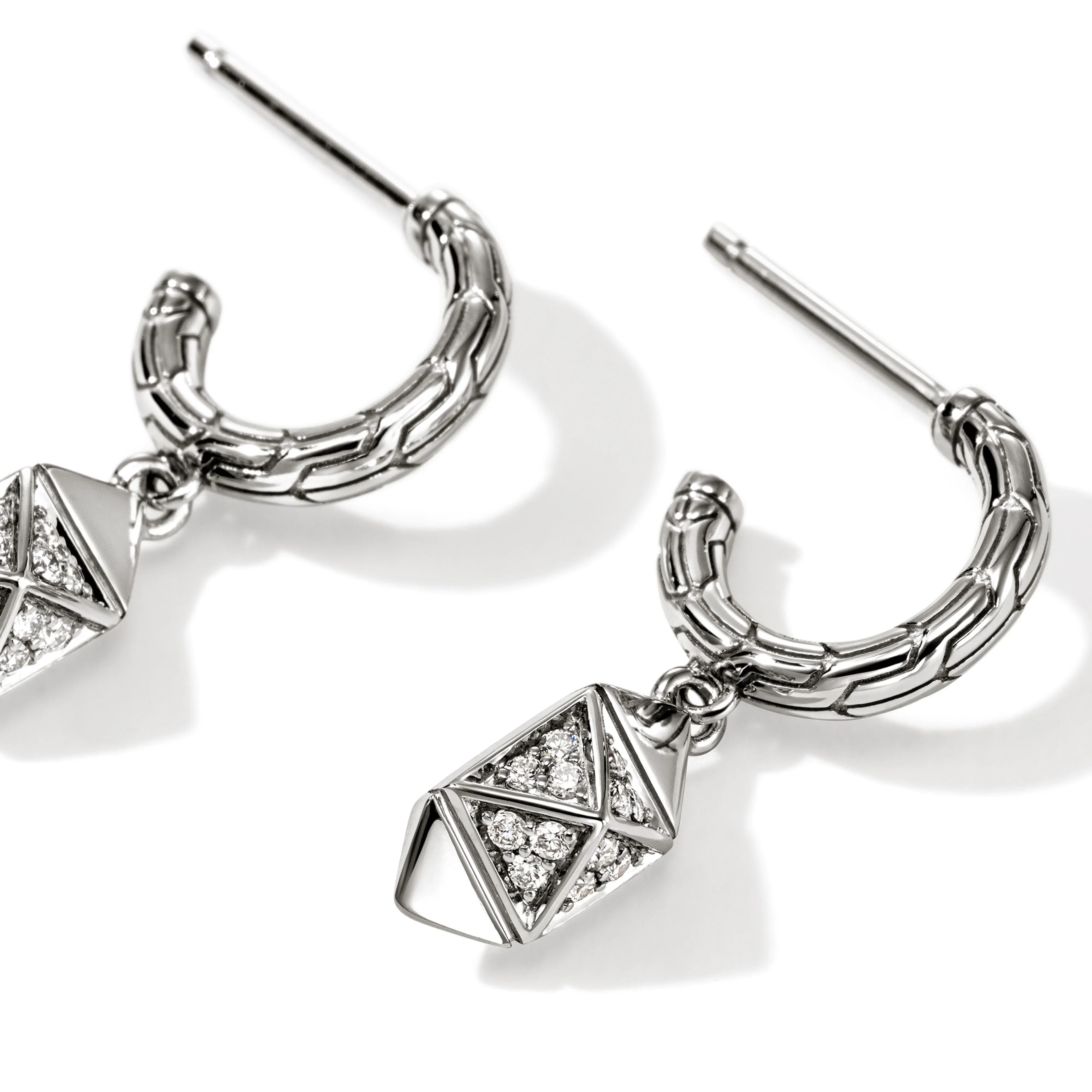 John Hardy Icon Stud Sterling Silver Diamond Dangle Earrings
