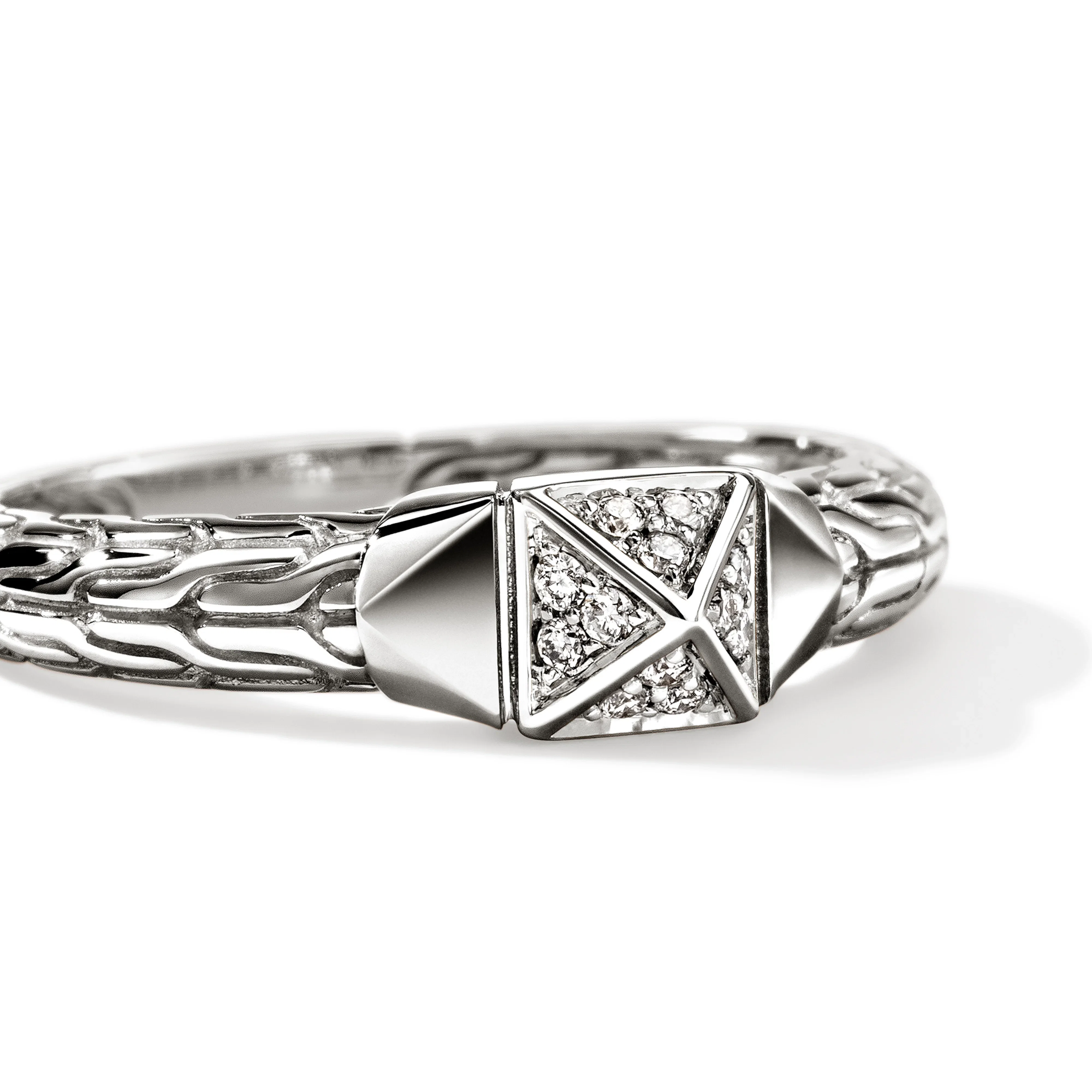 John Hardy Icon Stud Sterling Silver Pyramidal Diamond Ring, 5mm