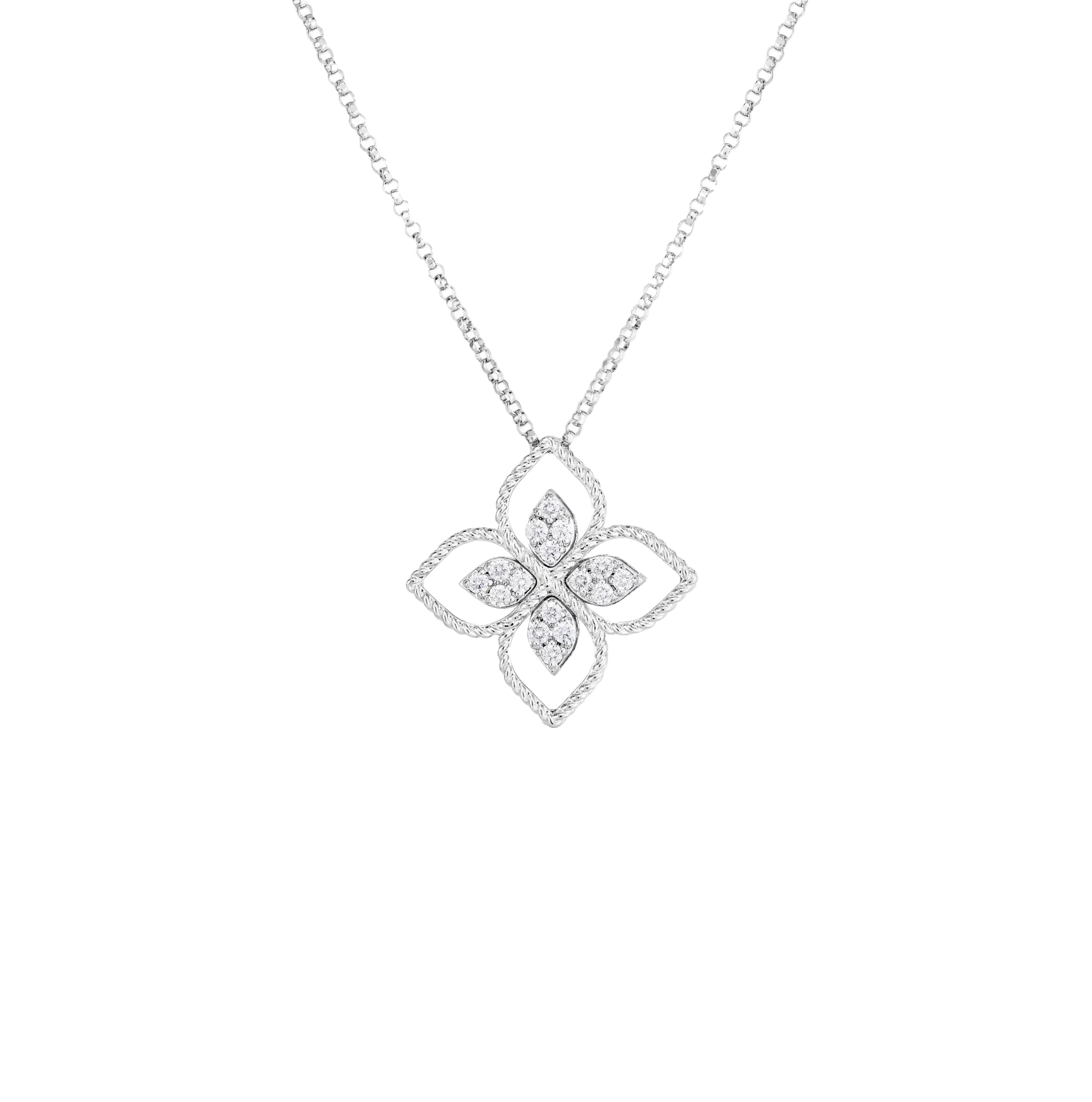 Roberto Coin Principessa White Gold Large Diamond Flower Necklace