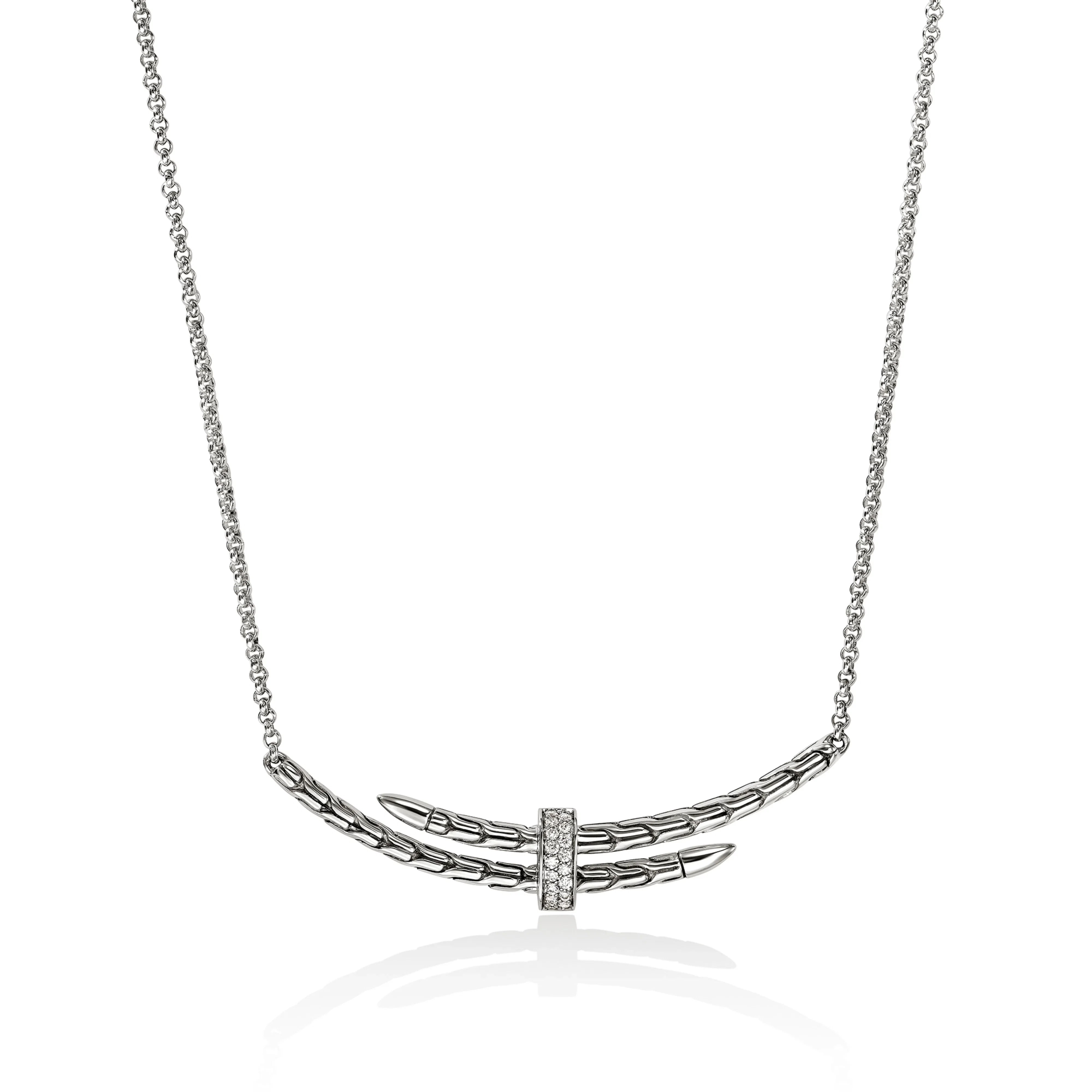 John Hardy Spear Sterling Silver Station Necklace with Diamonds