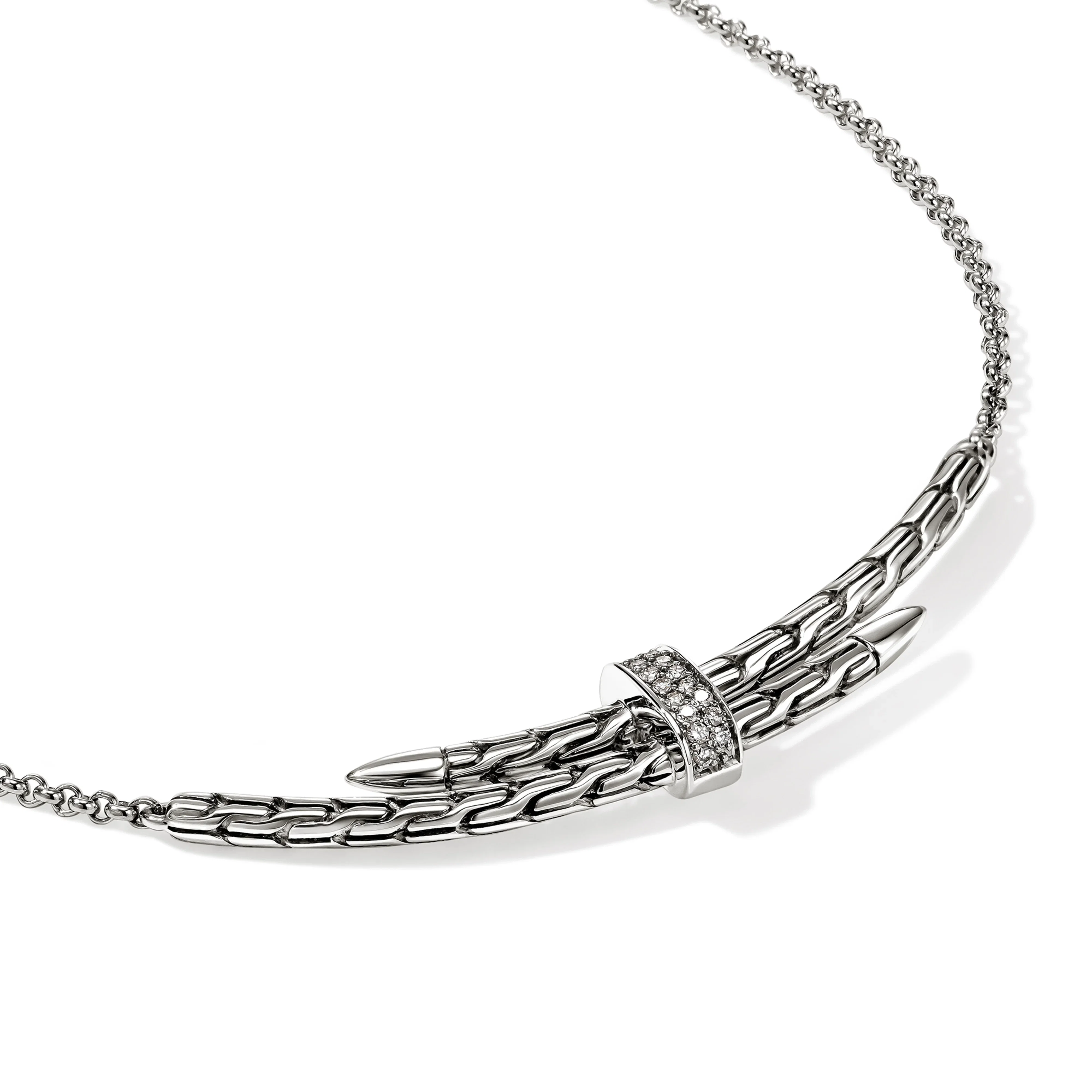 John Hardy Spear Sterling Silver Station Necklace with Diamonds