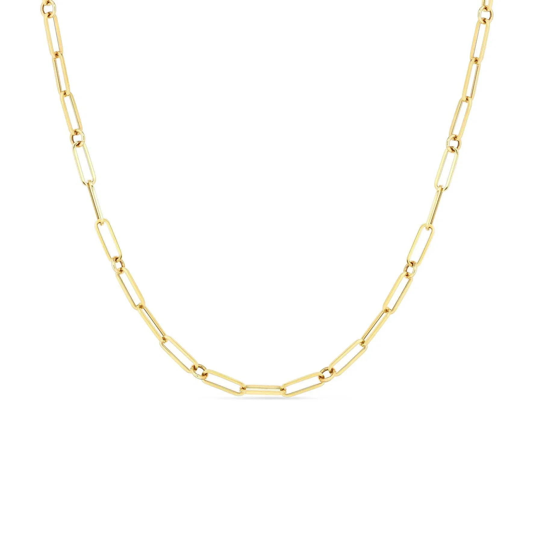 Roberto Coin Designer Gold Paperclip and Round Link Chain Necklace, 22"