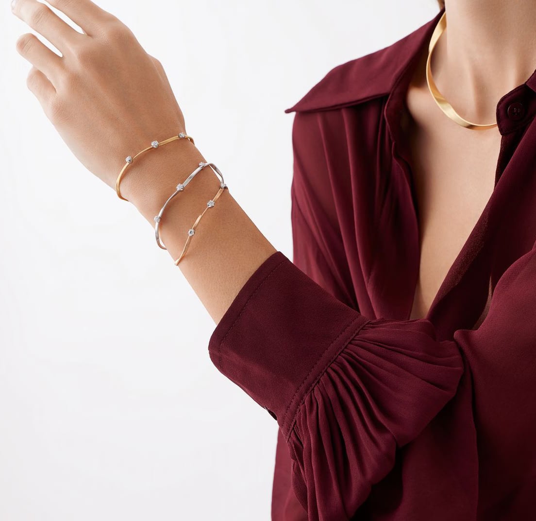 Marco Bicego Marrakech White Gold Twisted Coil Bangle with Diamonds