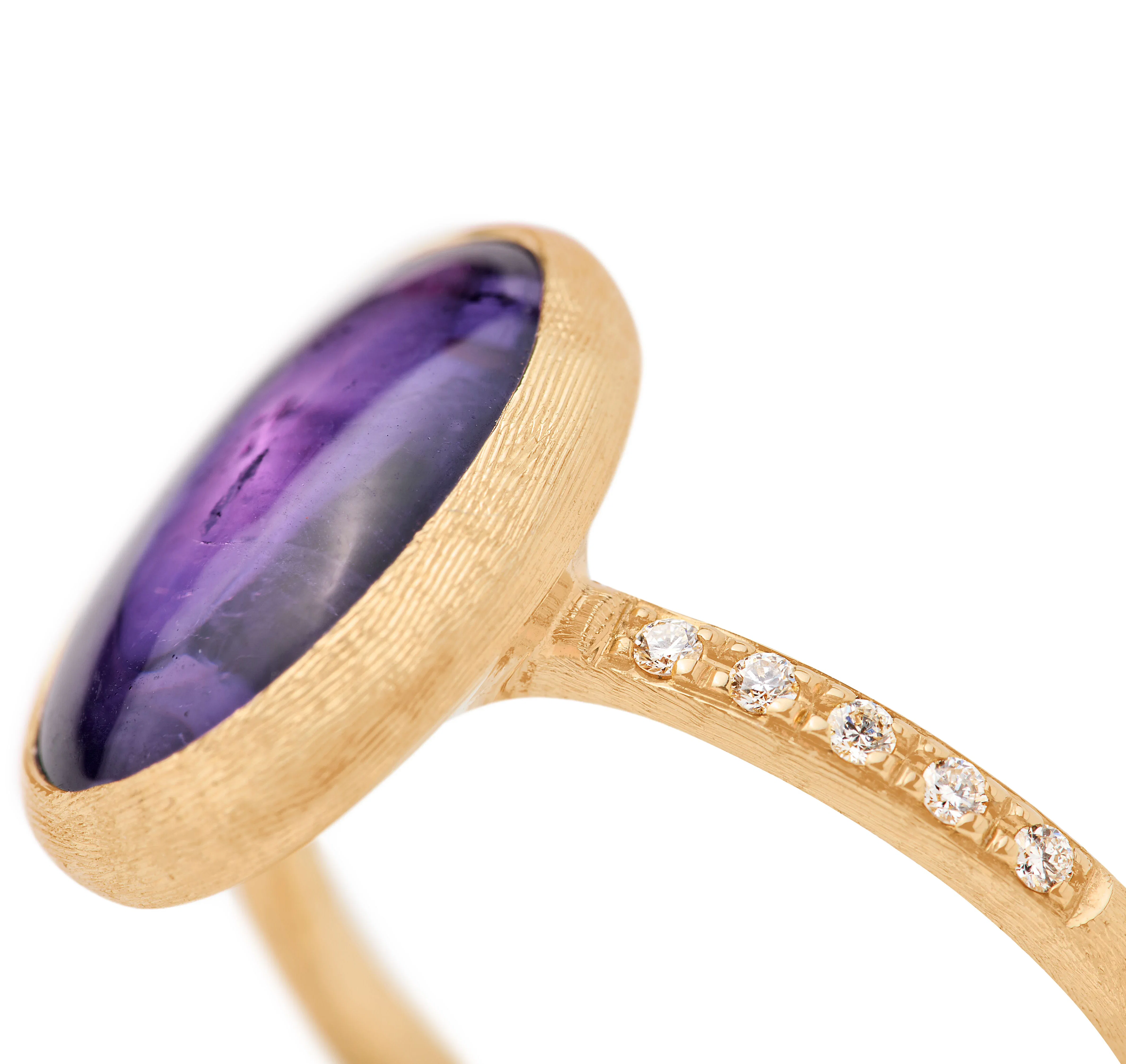 Marco Bicego Siviglia Yellow Gold Amethyst Ring with Diamond Pavé Shank
