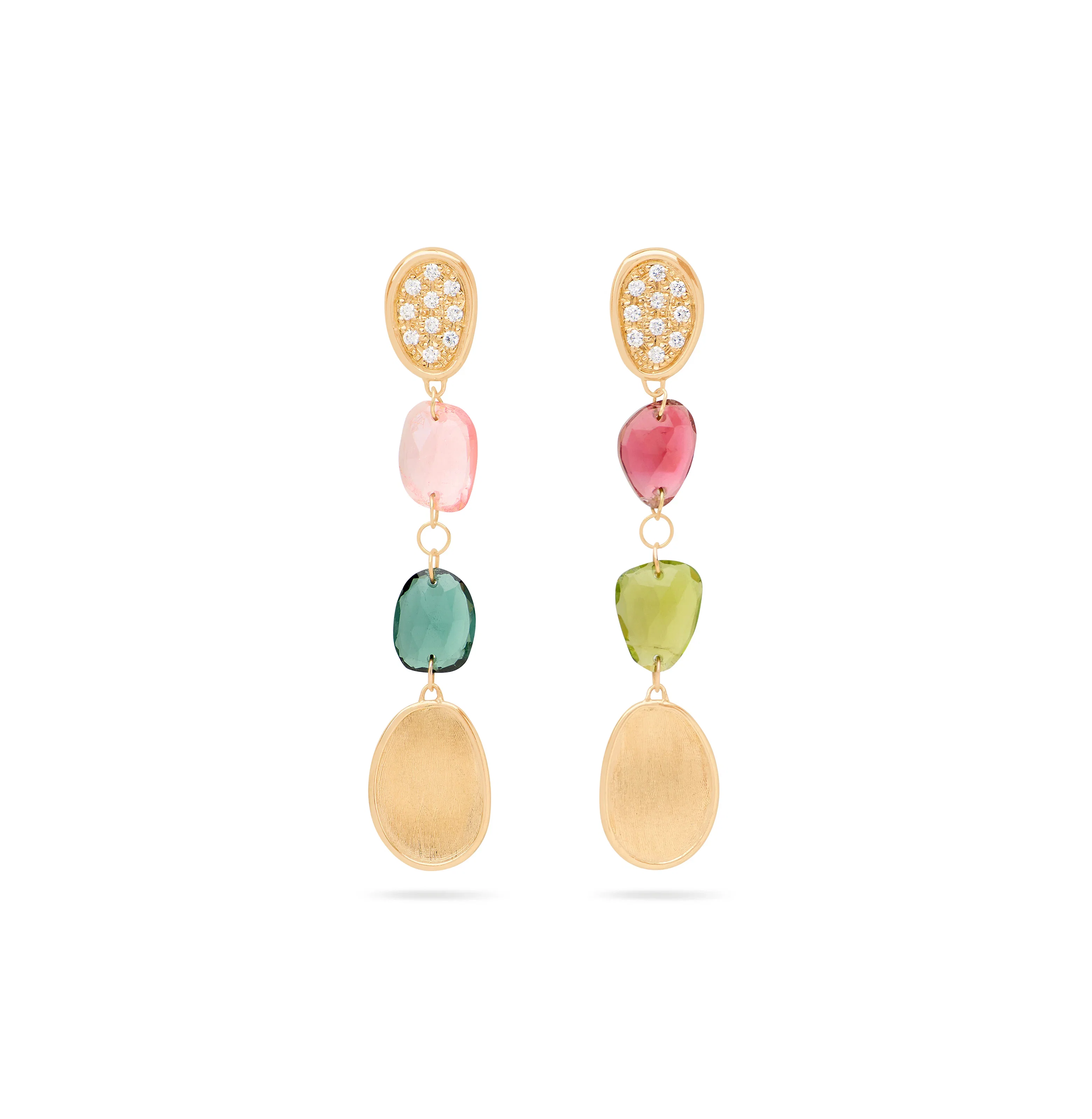 Marco Bicego Lunaria Tourmaline Multicolor and Diamond Cluster Dangle Earrings