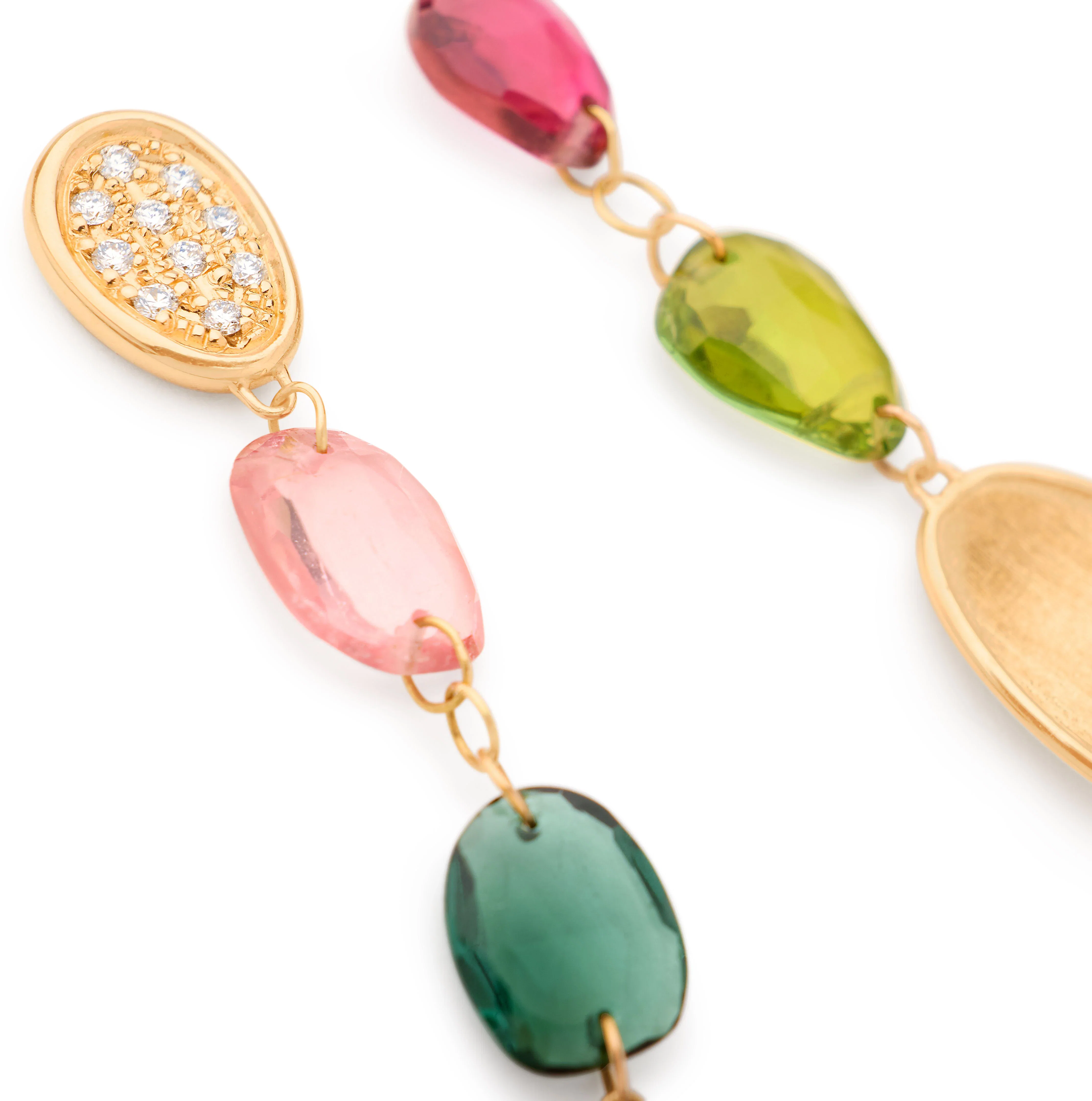 Marco Bicego Lunaria Tourmaline Multicolor and Diamond Cluster Dangle Earrings