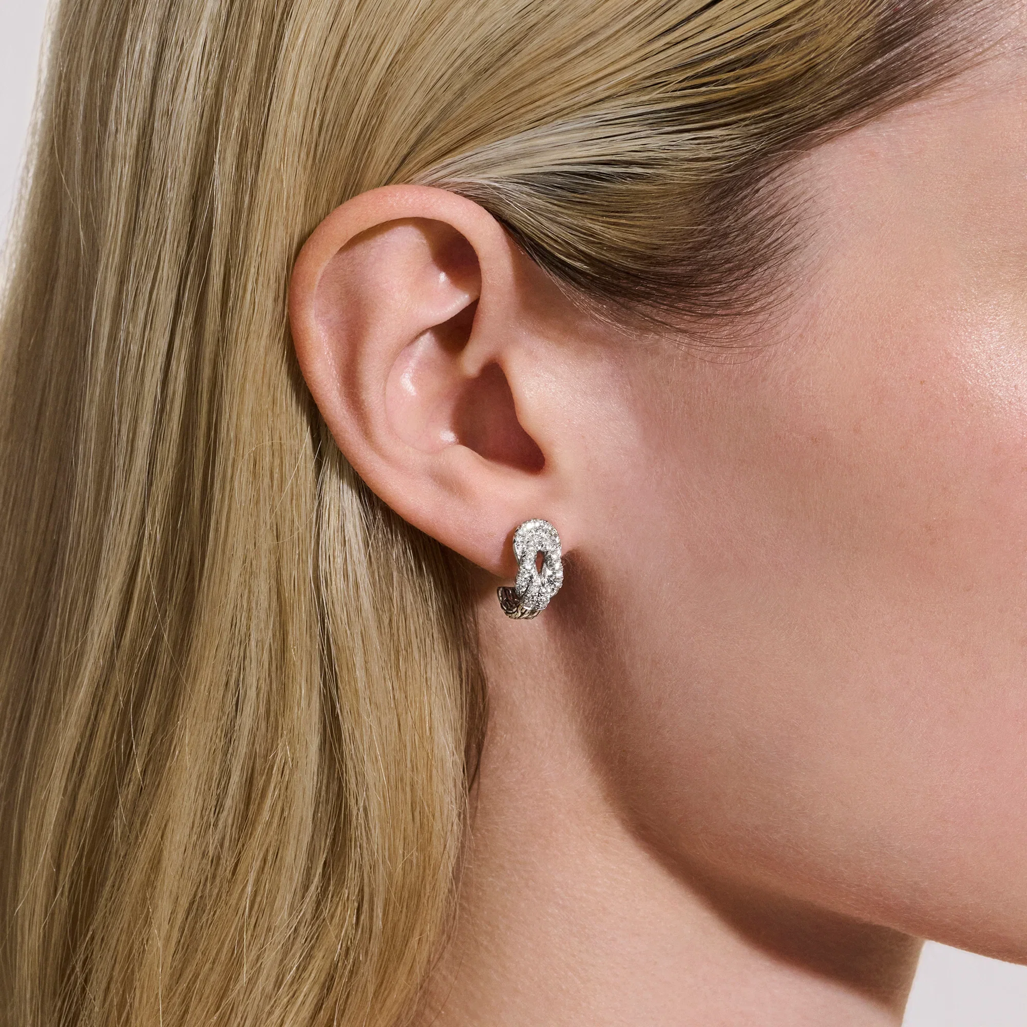 John Hardy Love Knot Sterling Silver Diamond Hoop Earrings, 13mm
