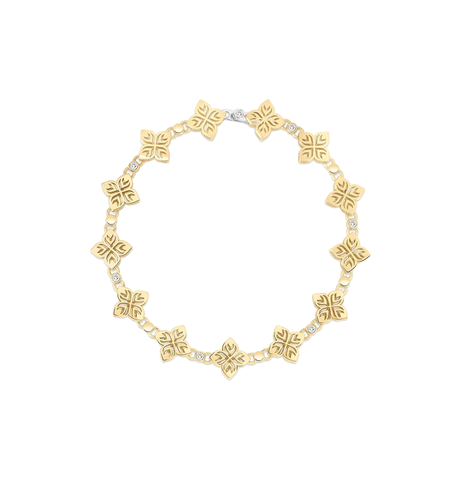 Roberto Coin Arabesque Yellow Gold Flower Station Bracelet with Diamonds