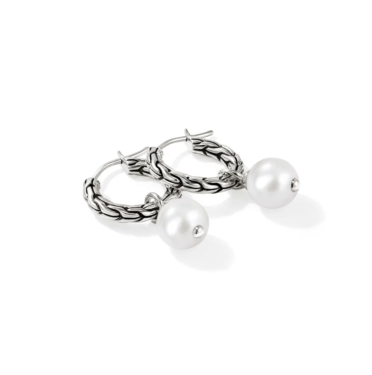 John Hardy Essentials Sterling Silver Hoop Earrings with Pearl Drops