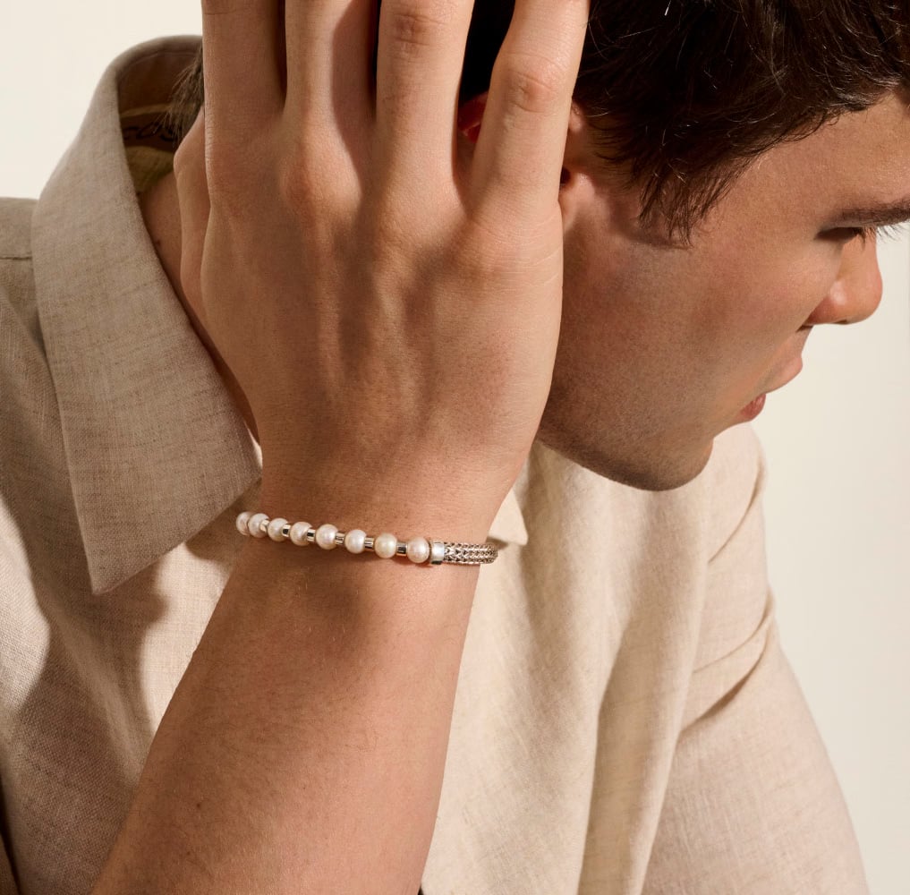 John Hardy Essentials Sterling Silver Pearl Station Bracelet