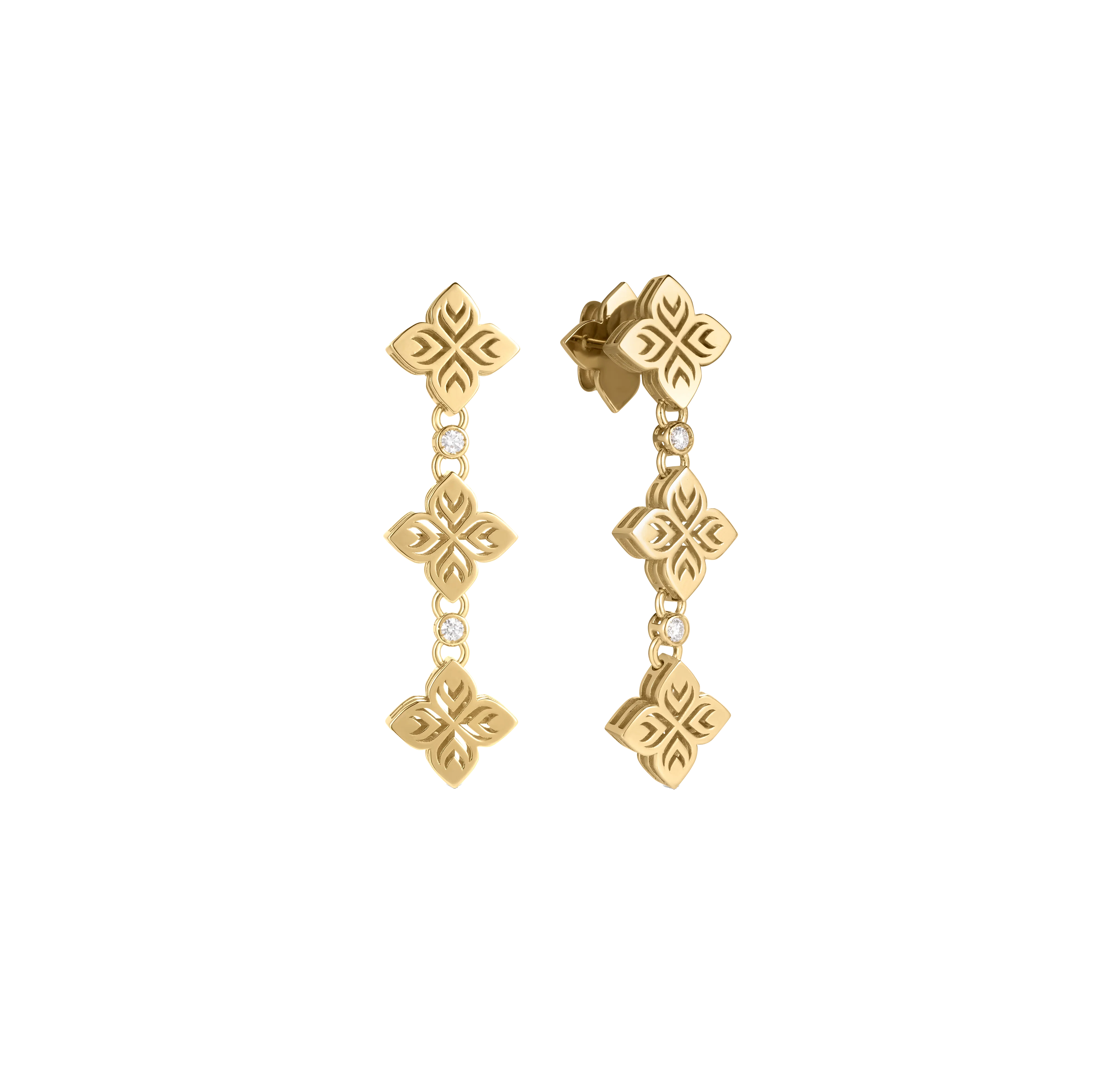 Roberto Coin Arabesque Yellow Gold Flower & Diamond Dangle Earrings