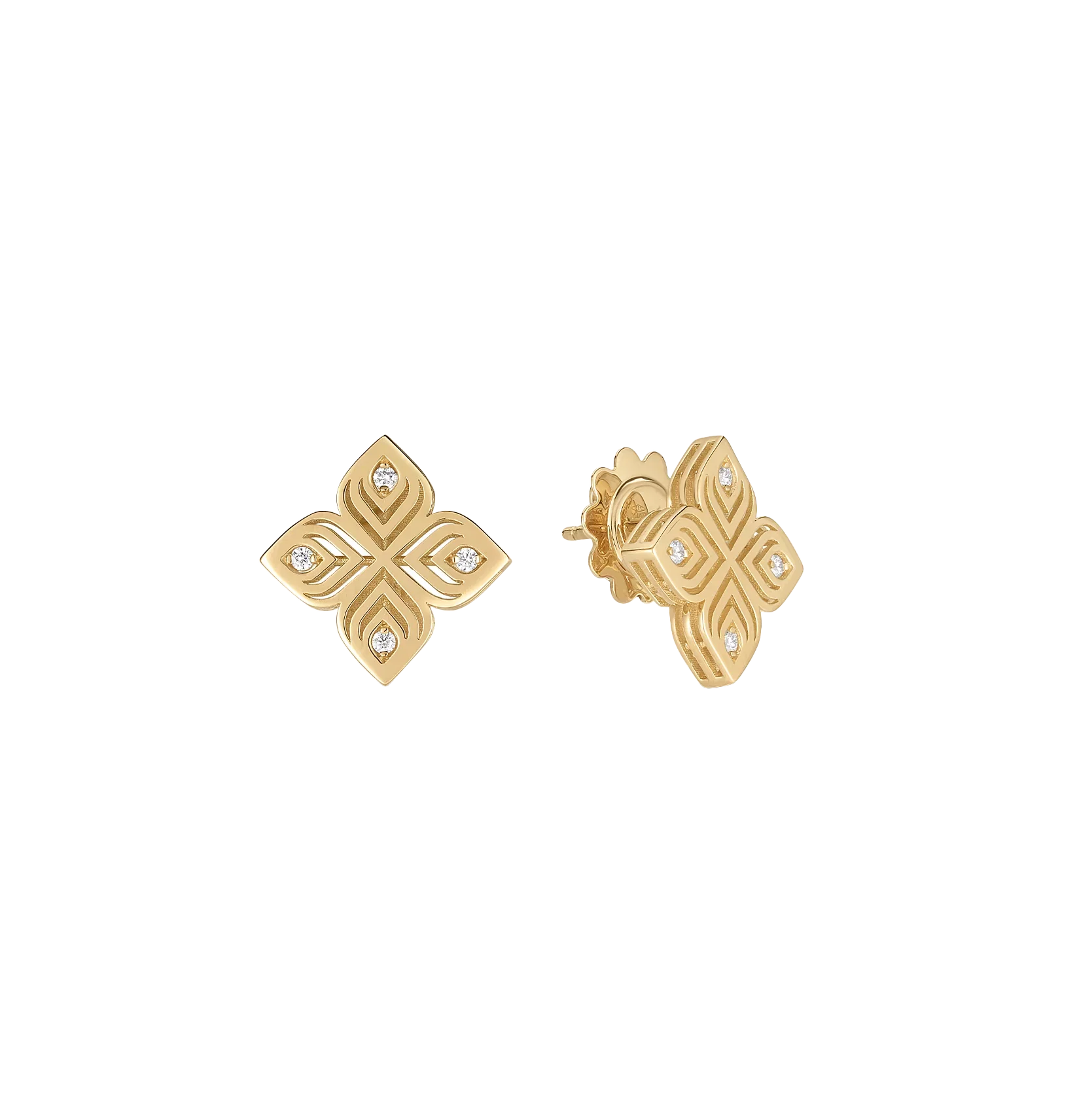 Roberto Coin Arabesque Yellow Gold Diamond Flower Stud Earrings