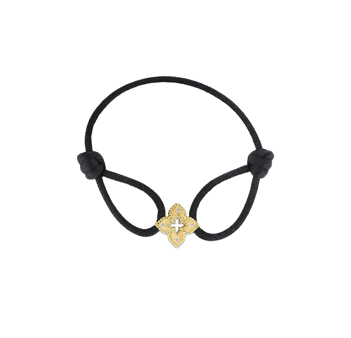 Roberto Coin Venetian Princess Diamond Flower Black Silk Cord Bracelet