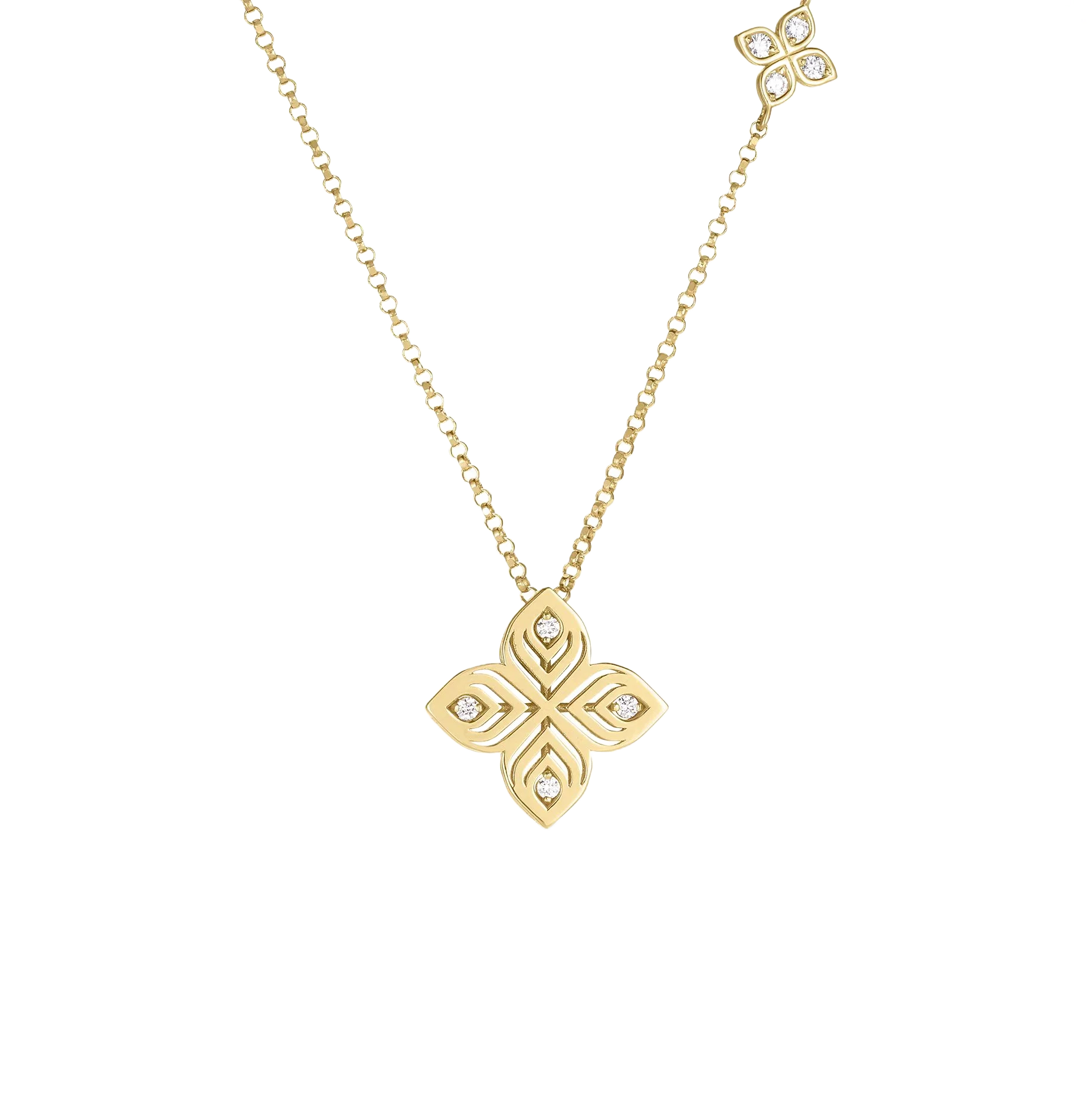 Roberto Coin Arabesque Yellow Gold Flower Diamond Necklace