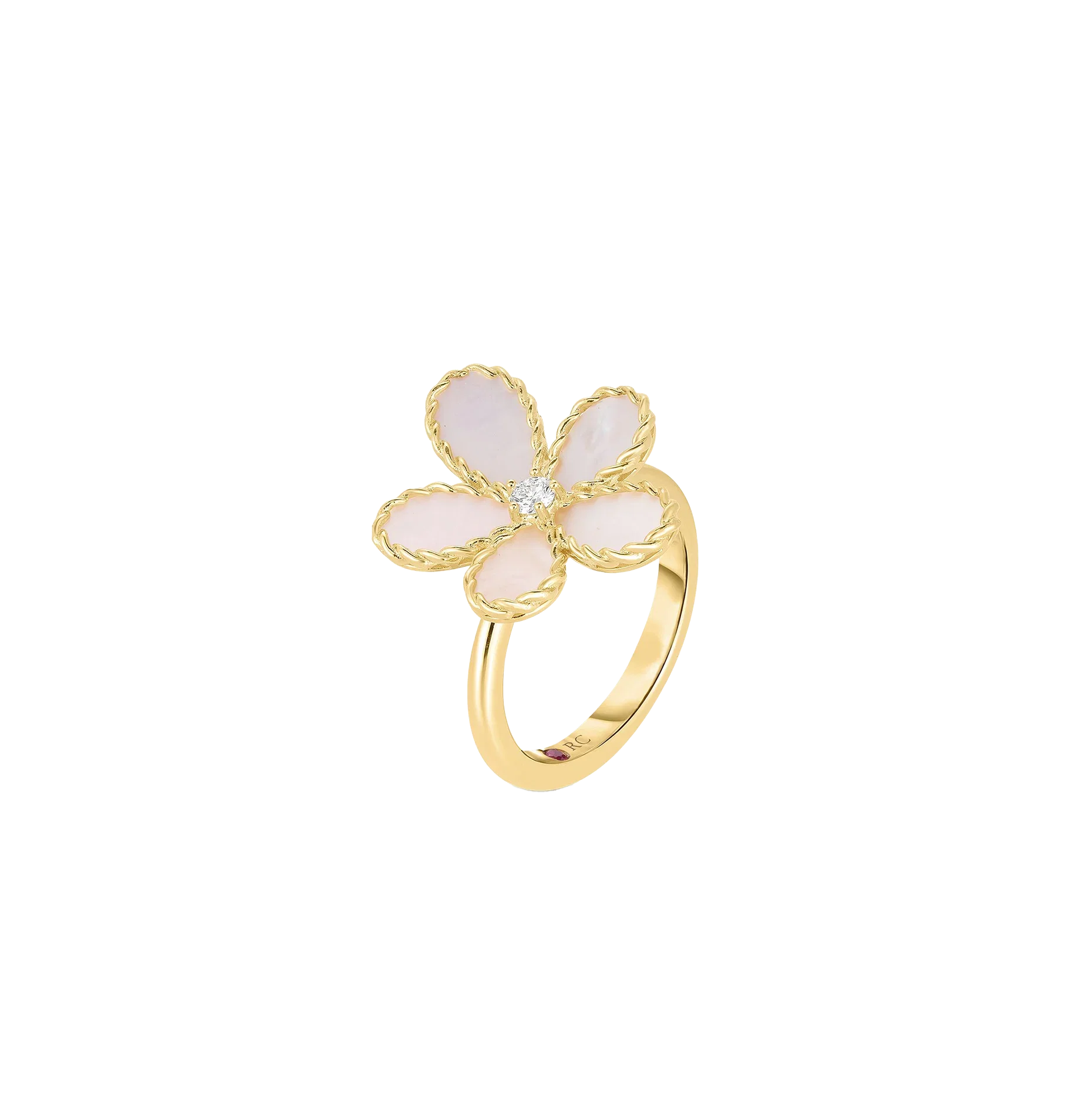 Roberto Coin Yellow Gold Flower Mother-of-Pearl and Diamond Ring