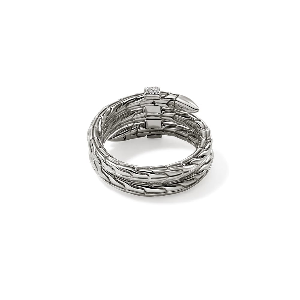 John Hardy Spear Sterling Silver Pave Diamond Double Coil Ring