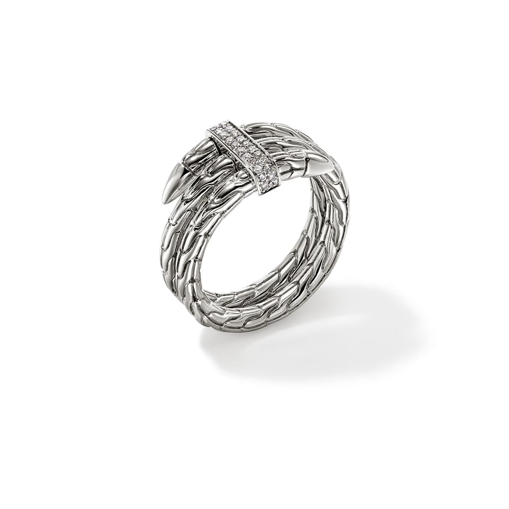 John Hardy Spear Sterling Silver Pave Diamond Double Coil Ring