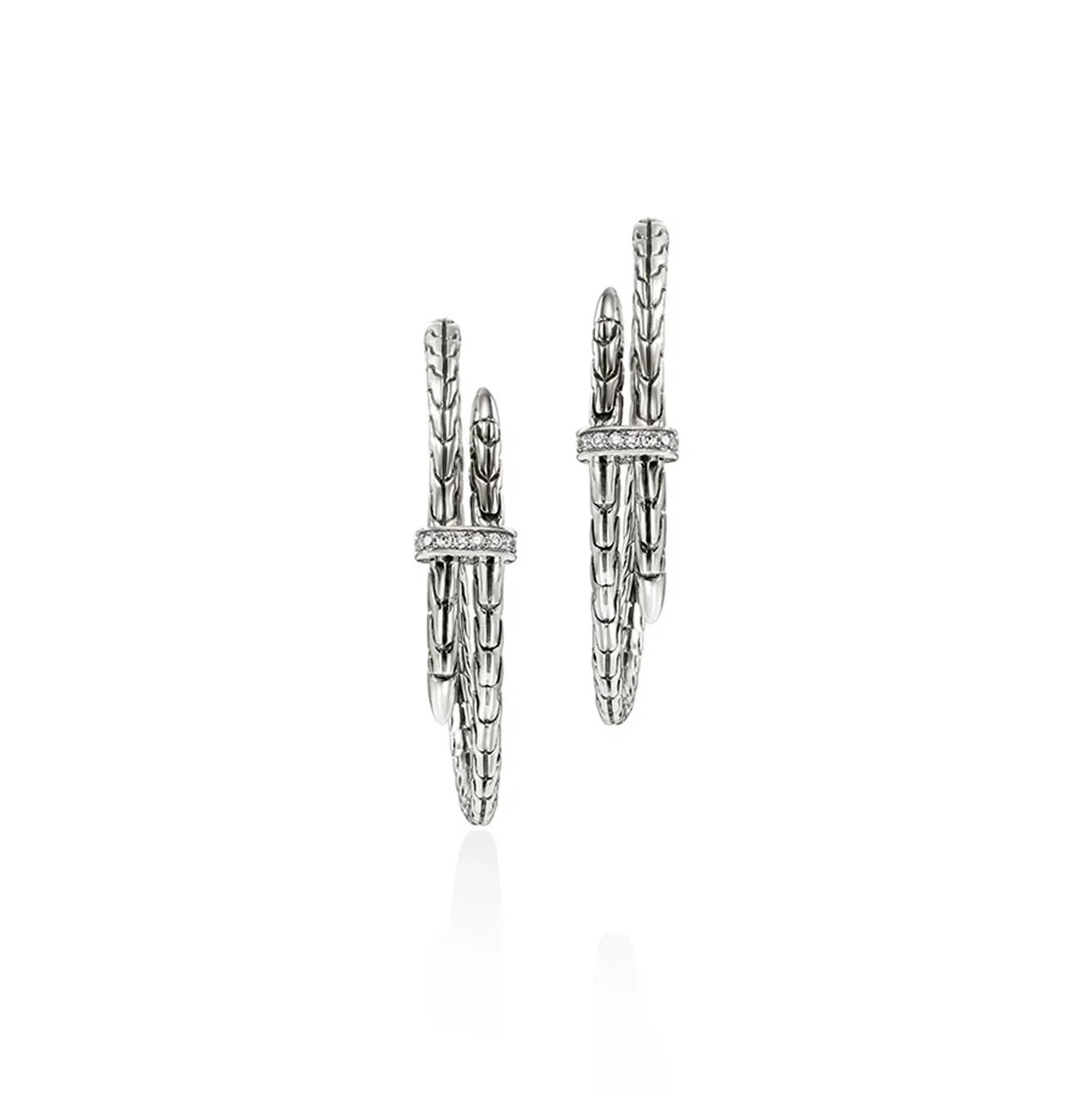 John Hardy Spear Sterling Silver Diamond Hoop Earrings, 34mm