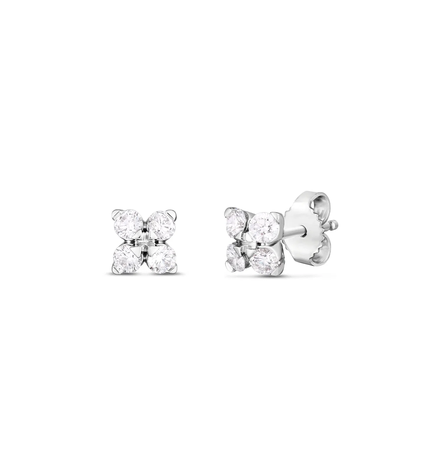 Roberto Coin Love in Verona White Gold Small Flower Diamond Stud Earrings