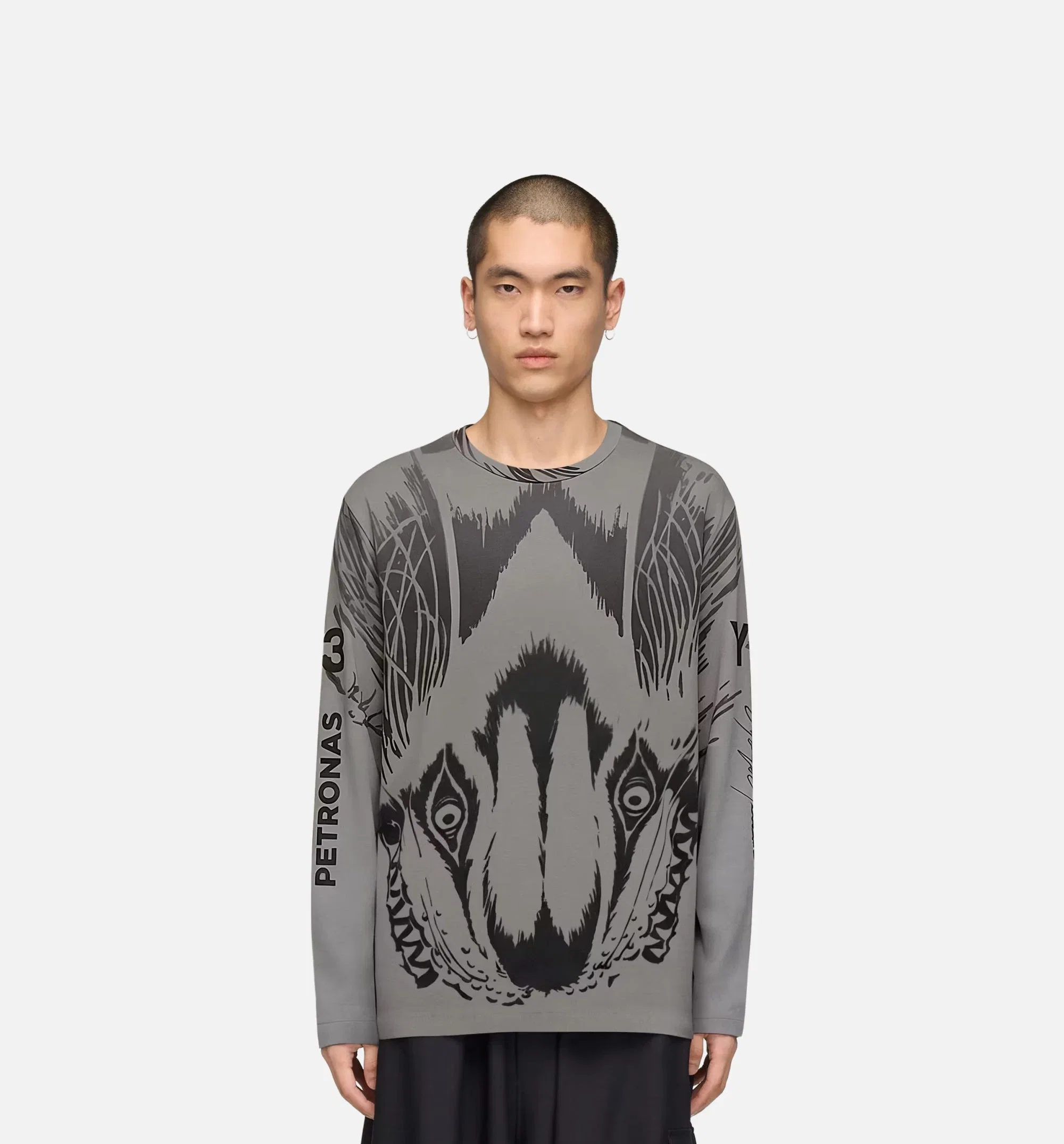 Y-3 Mercedes Wolf Graphic Mens Long Sleeve Shirt - Black