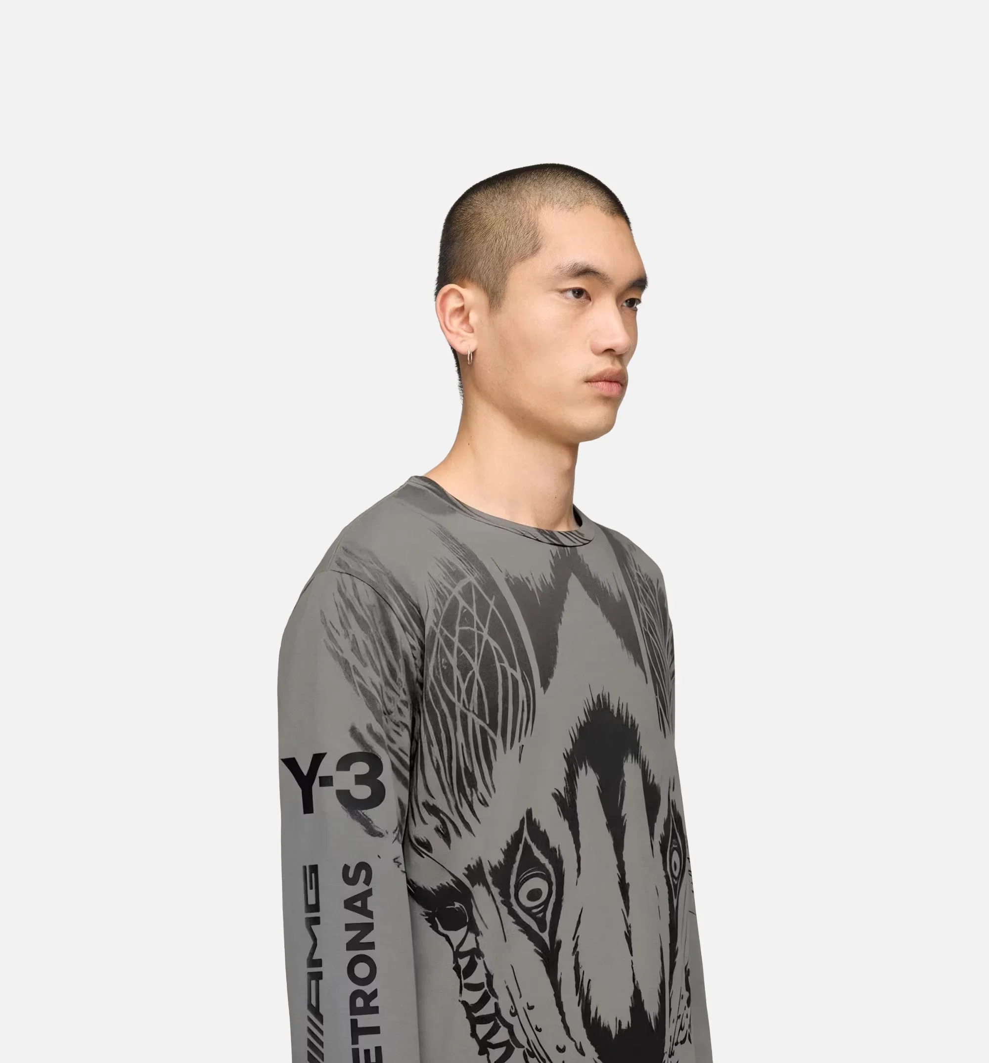 Y-3 Mercedes Wolf Graphic Mens Long Sleeve Shirt - Black