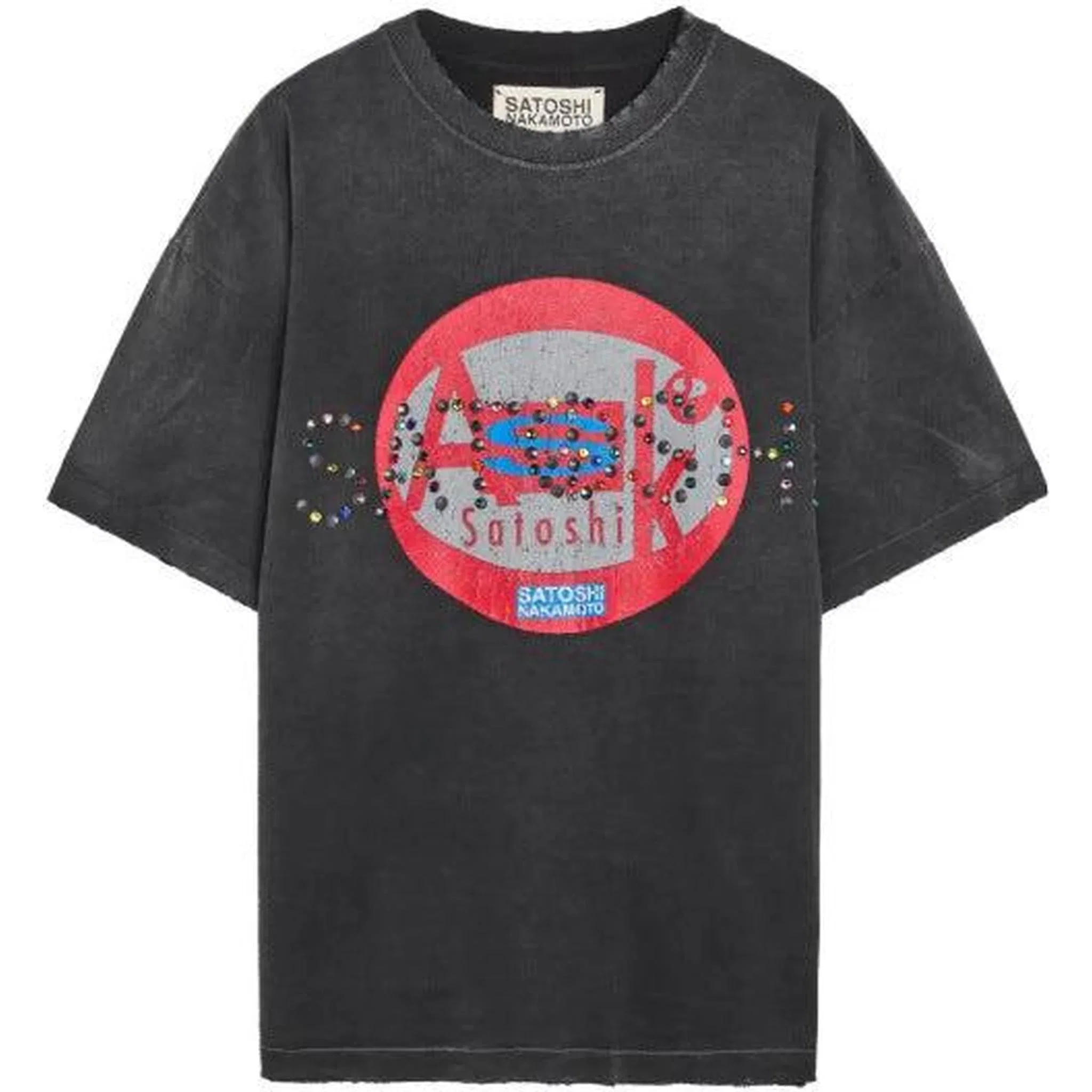Satoshi Nakamoto ask satoshi embellished distressed cotton t-shirt