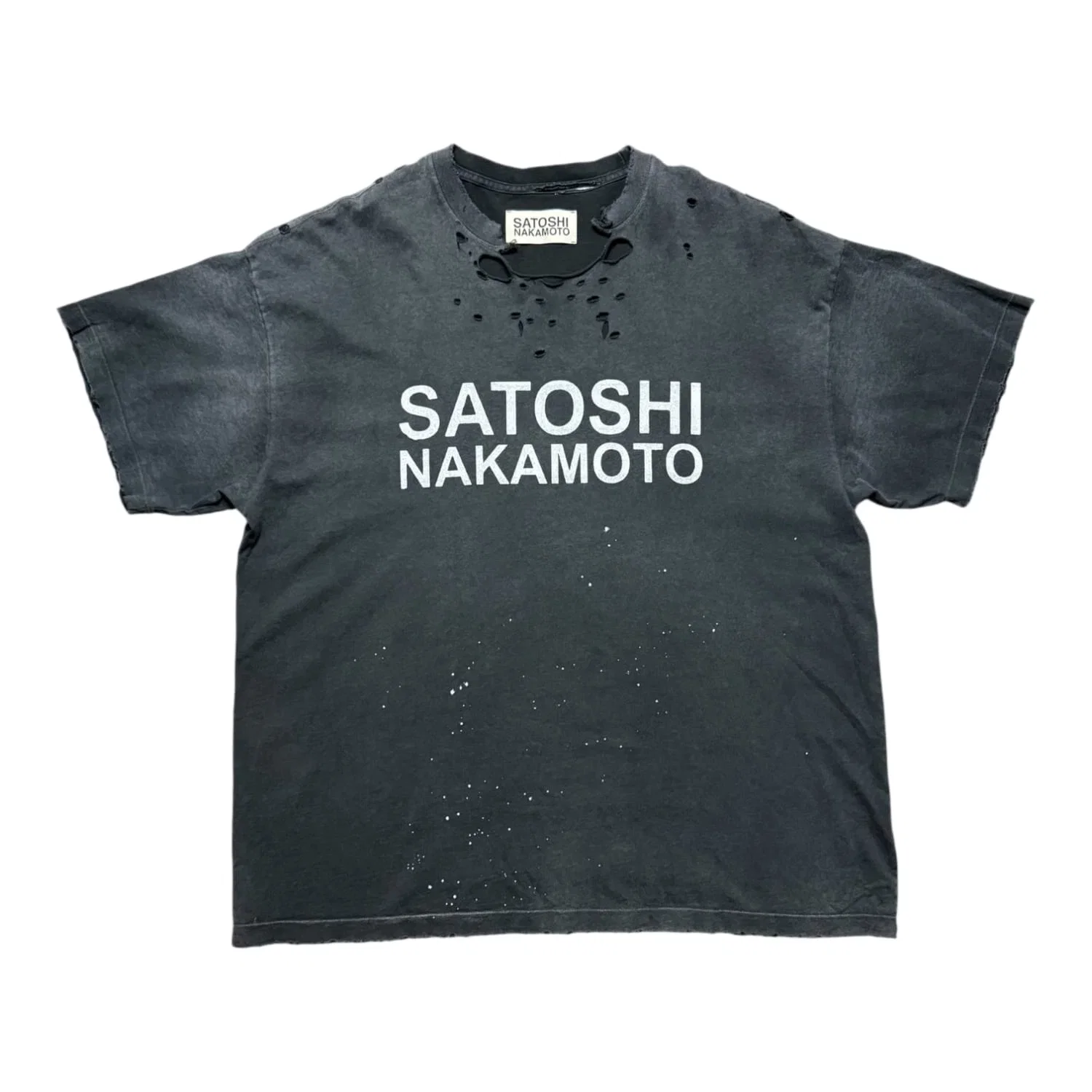 Satoshi Nakamoto Paint Splatter Distressed T-Shirt Black