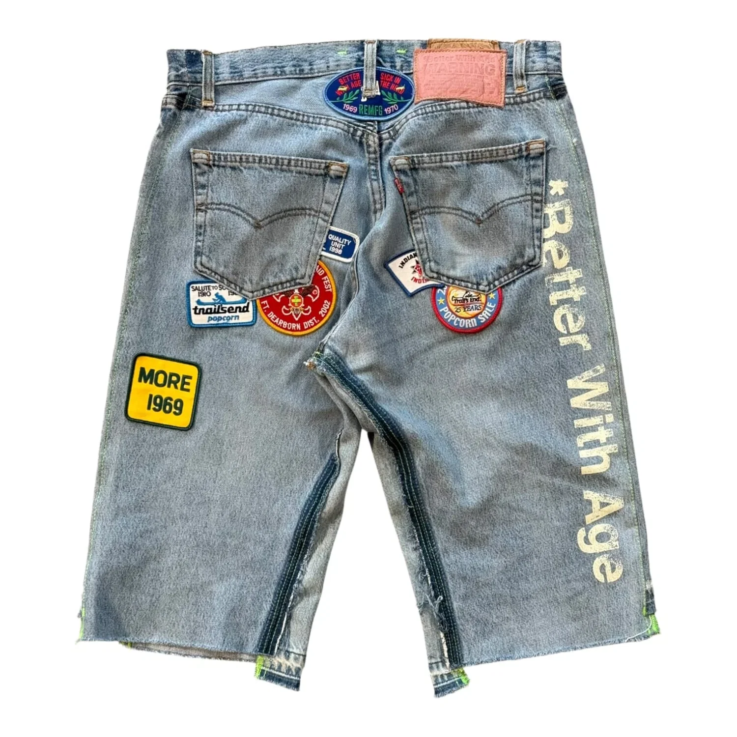 Better With Age Gentleman's Triple-Wide Long Denim Patch Shorts