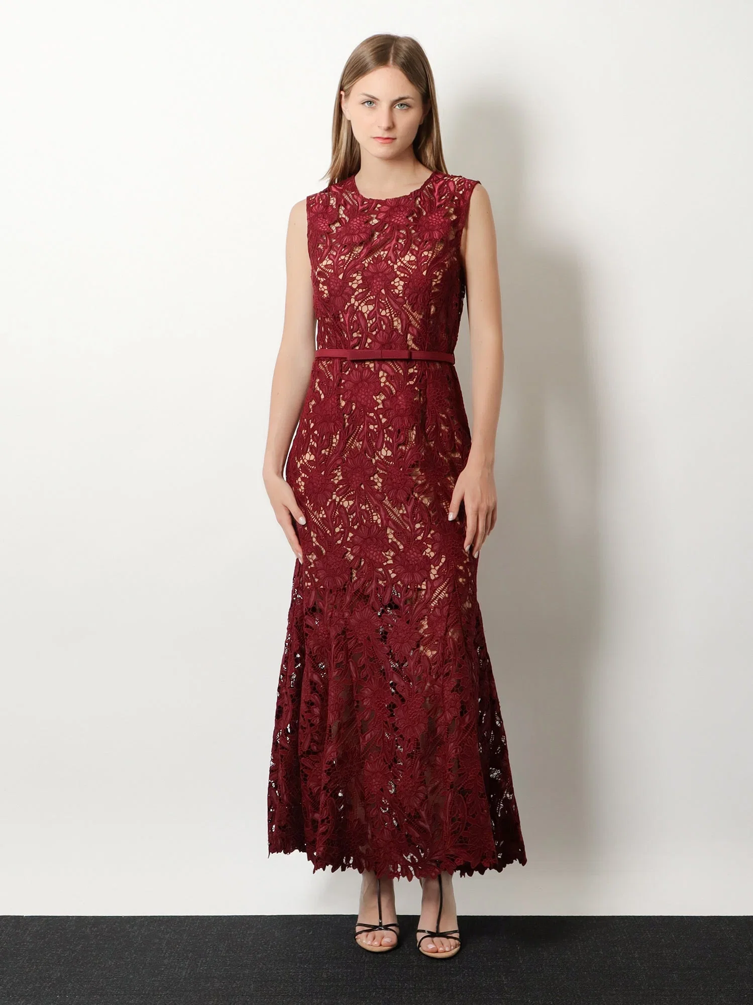 Self-Portrait Lace Midi Dress with belt