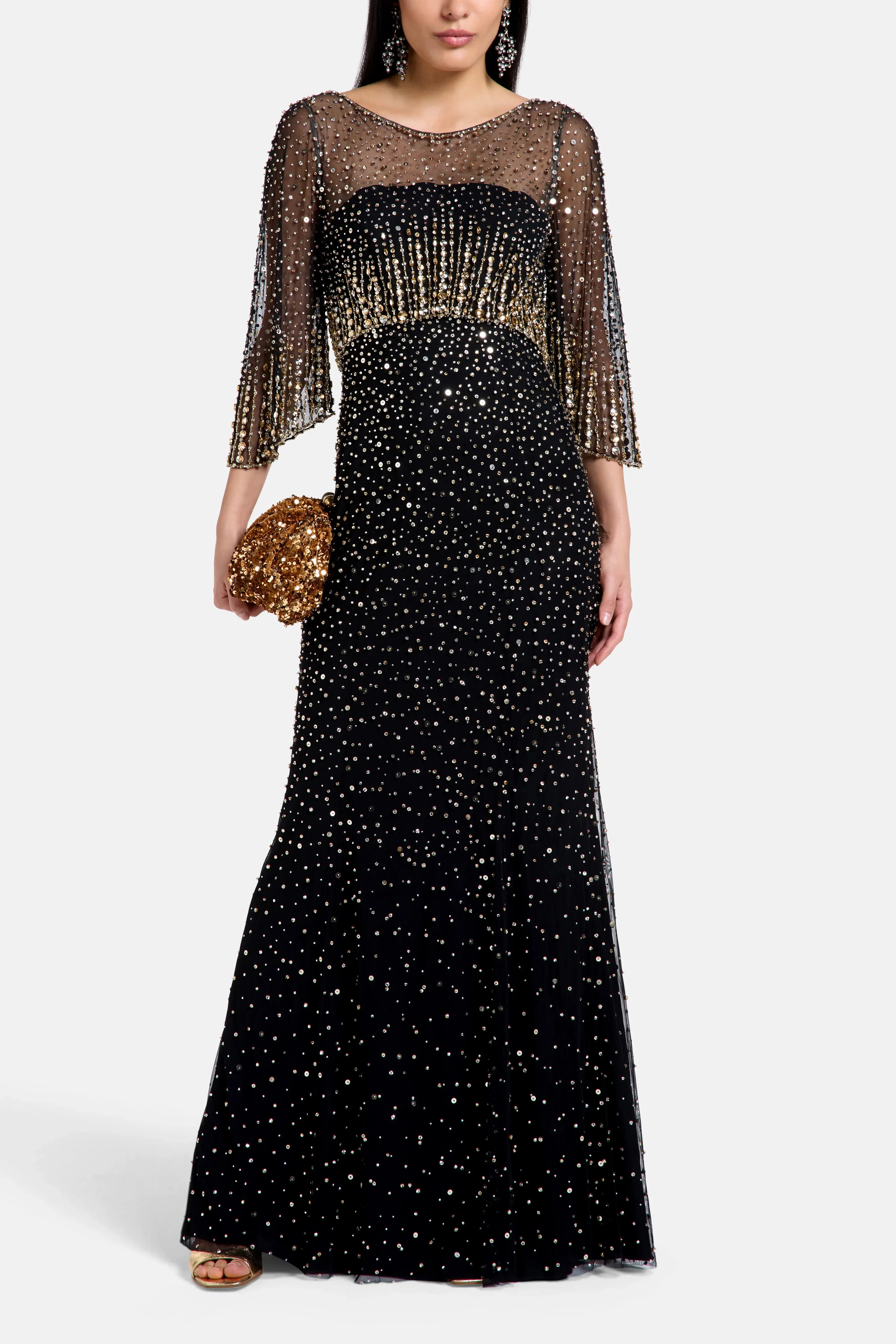 Jenny Packham Kiya Embellished Evening Dress in Black