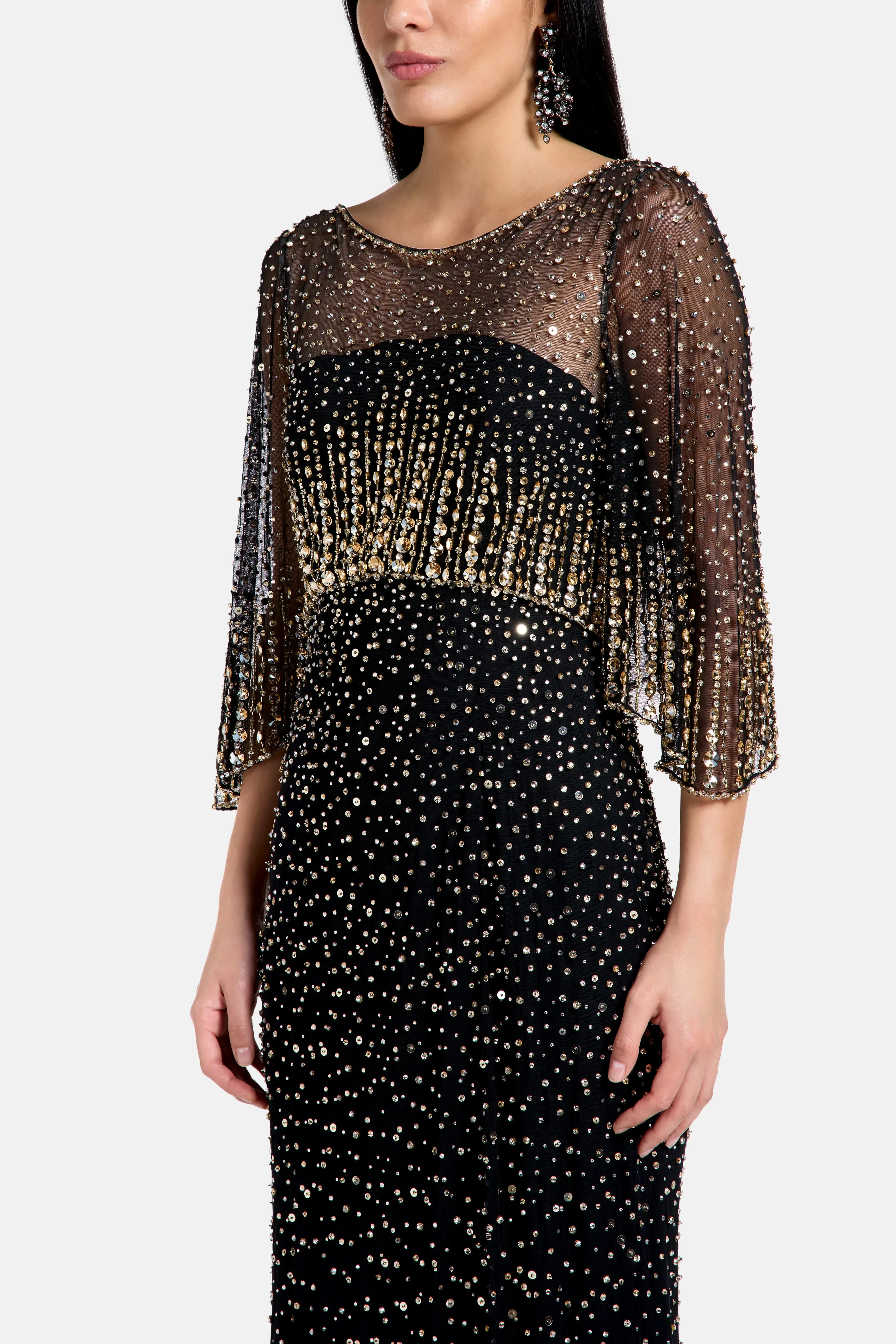Jenny Packham Kiya Embellished Evening Dress in Black