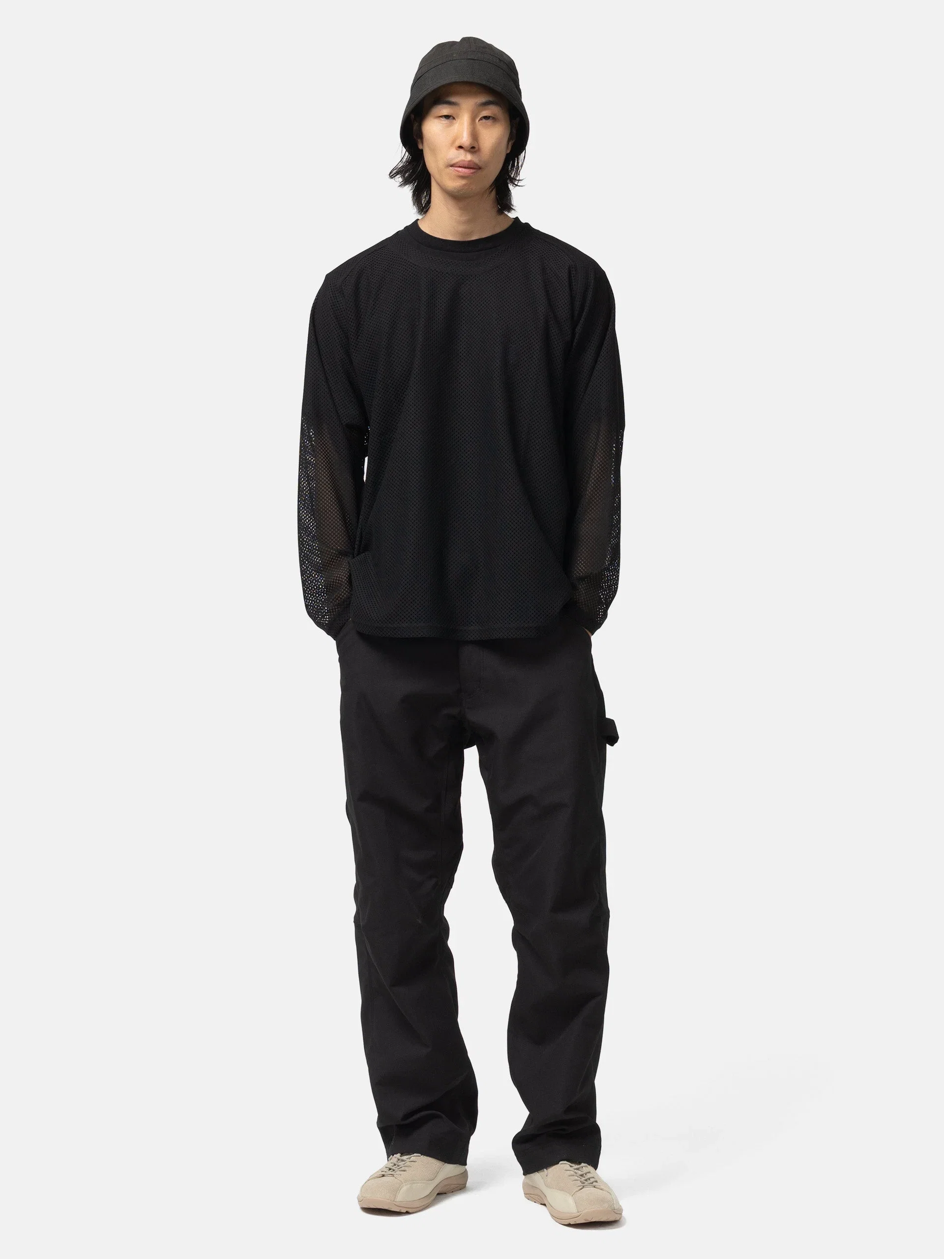 Needles L/S U-Neck Tee - Geometric Raschel Lace Black