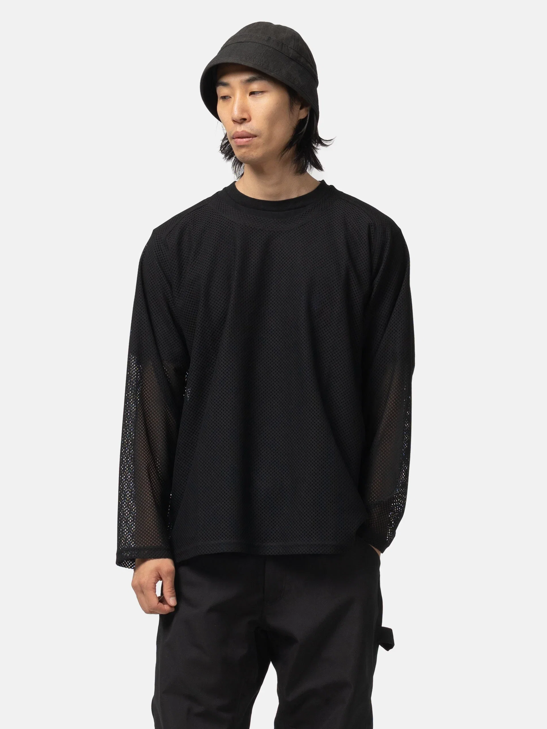 Needles L/S U-Neck Tee - Geometric Raschel Lace Black