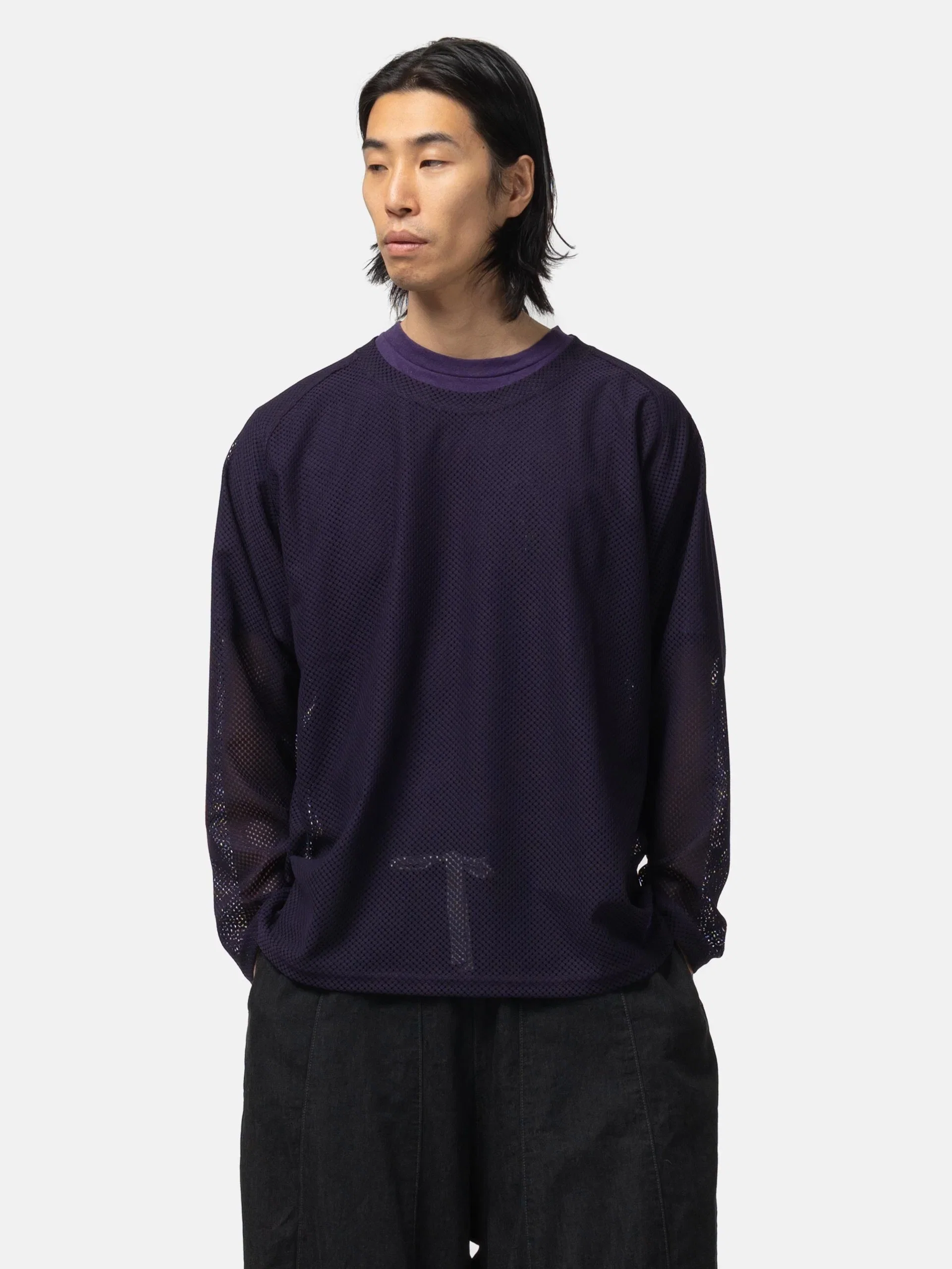 Needles L/S U-Neck Tee - Geometric Raschel Lace Eggplant