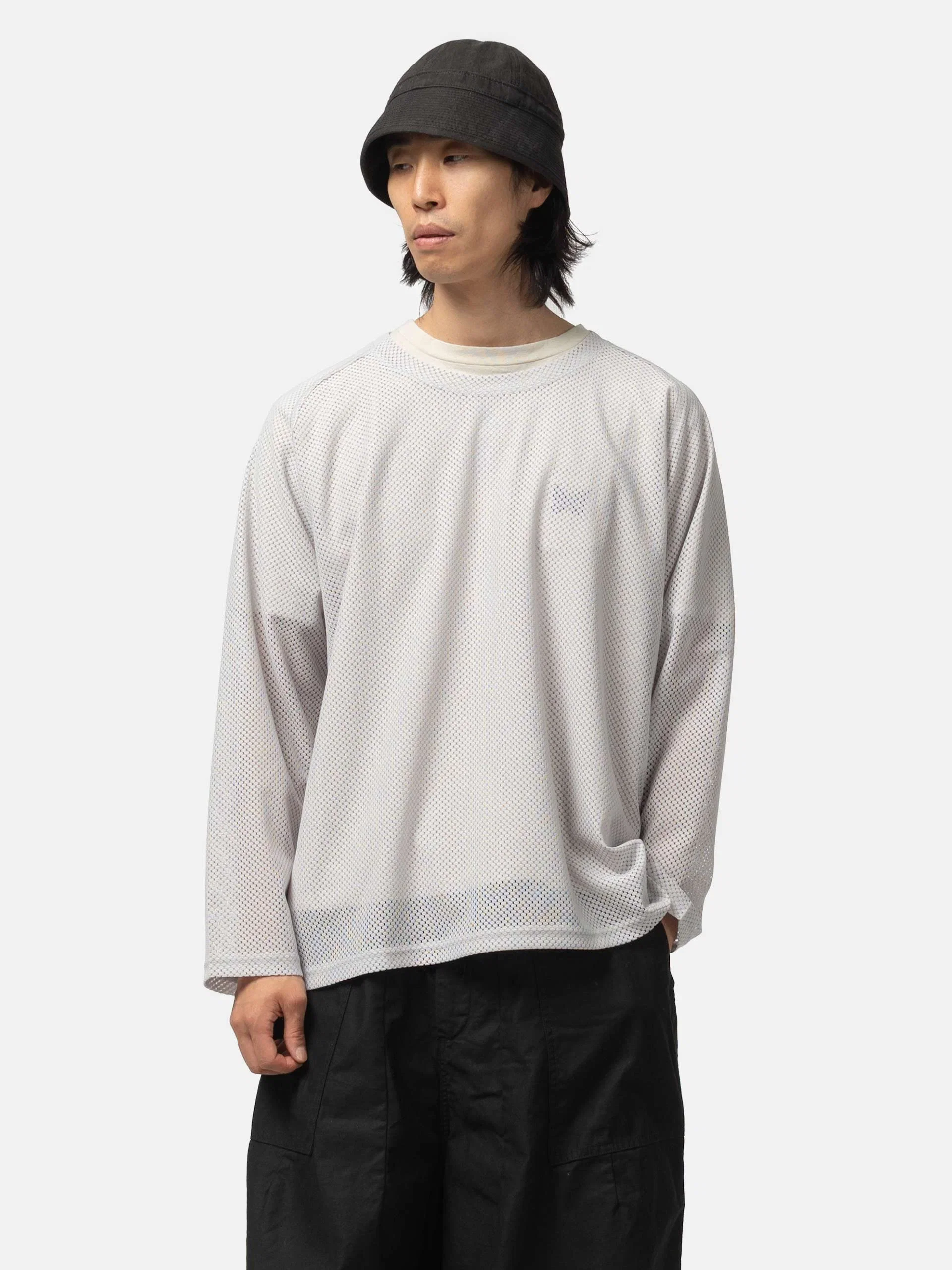 Needles L/S U-Neck Tee - Geometric Raschel Lace Grey