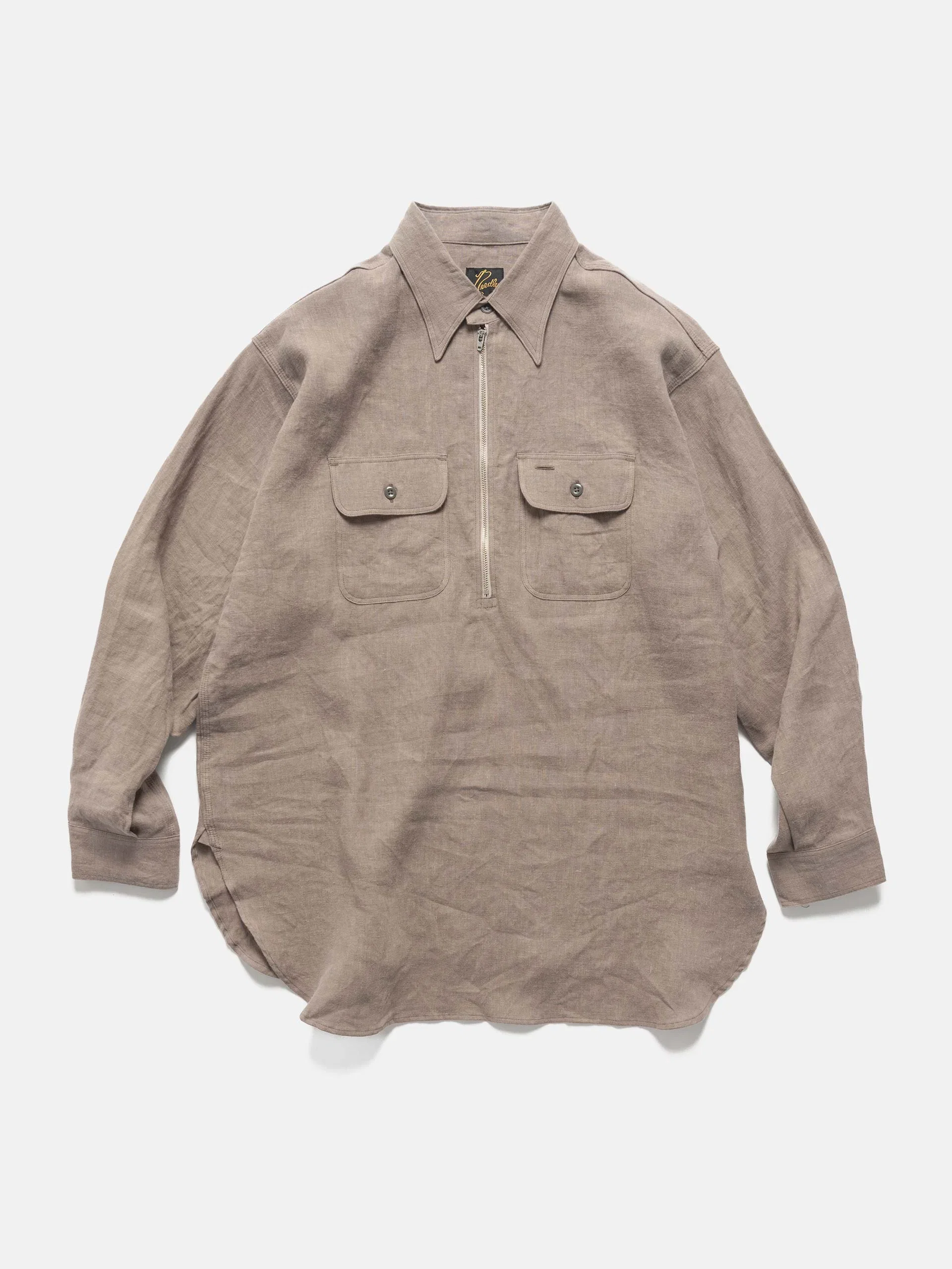 Needles Half Zip Work Shirt - Brushed Linen Canvas Taupe
