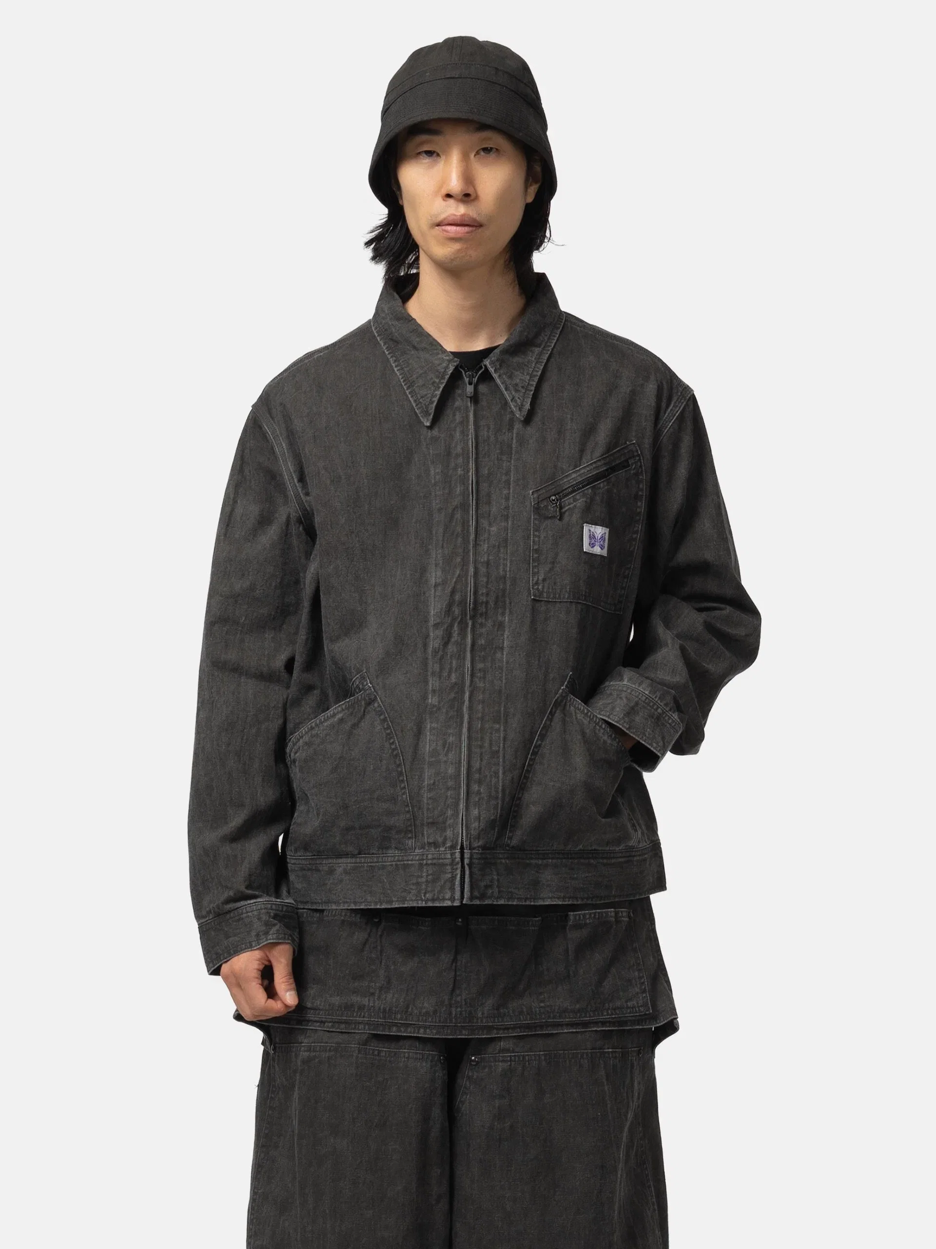 Needles Zipped Work Jacket - C/L Canvas / Sumi Dye Black