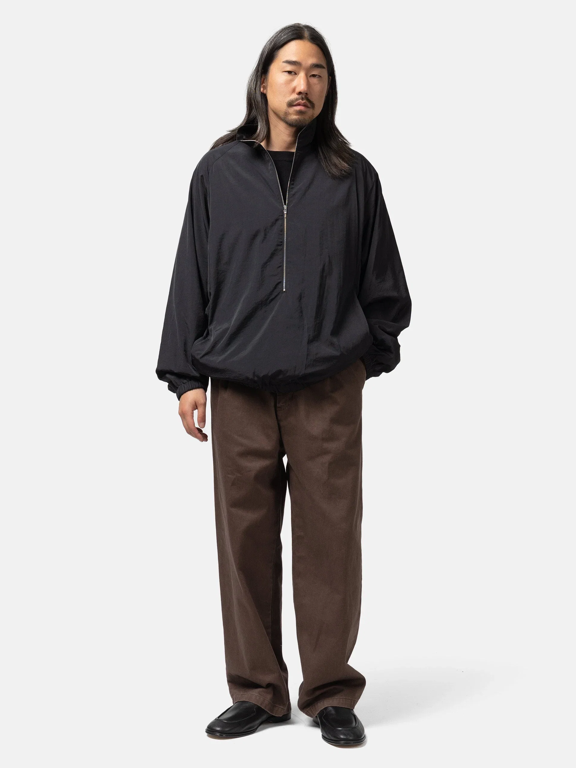 Yoke Silk Nylon 3/4 Zip Pullover Black