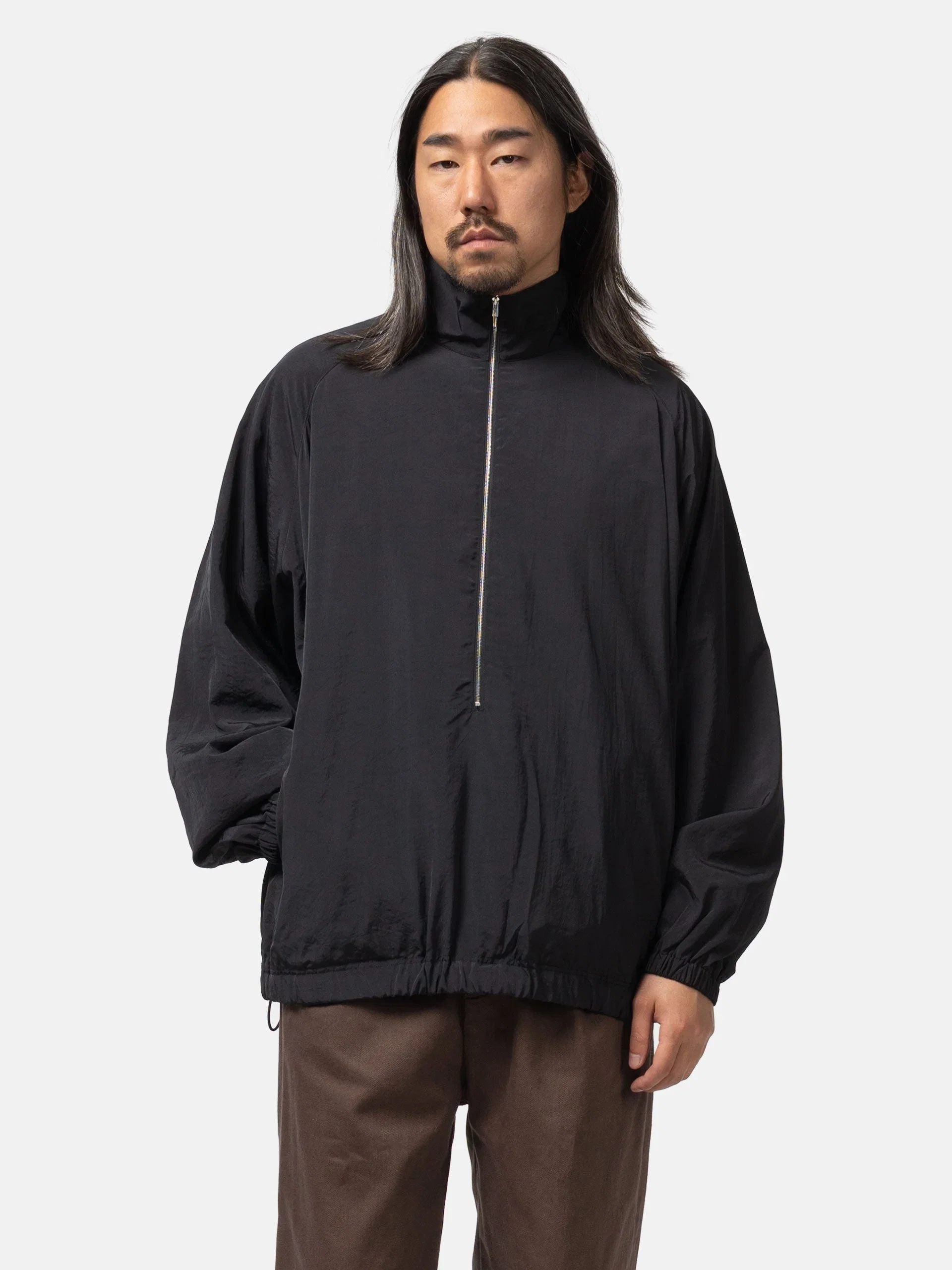 Yoke Silk Nylon 3/4 Zip Pullover Black