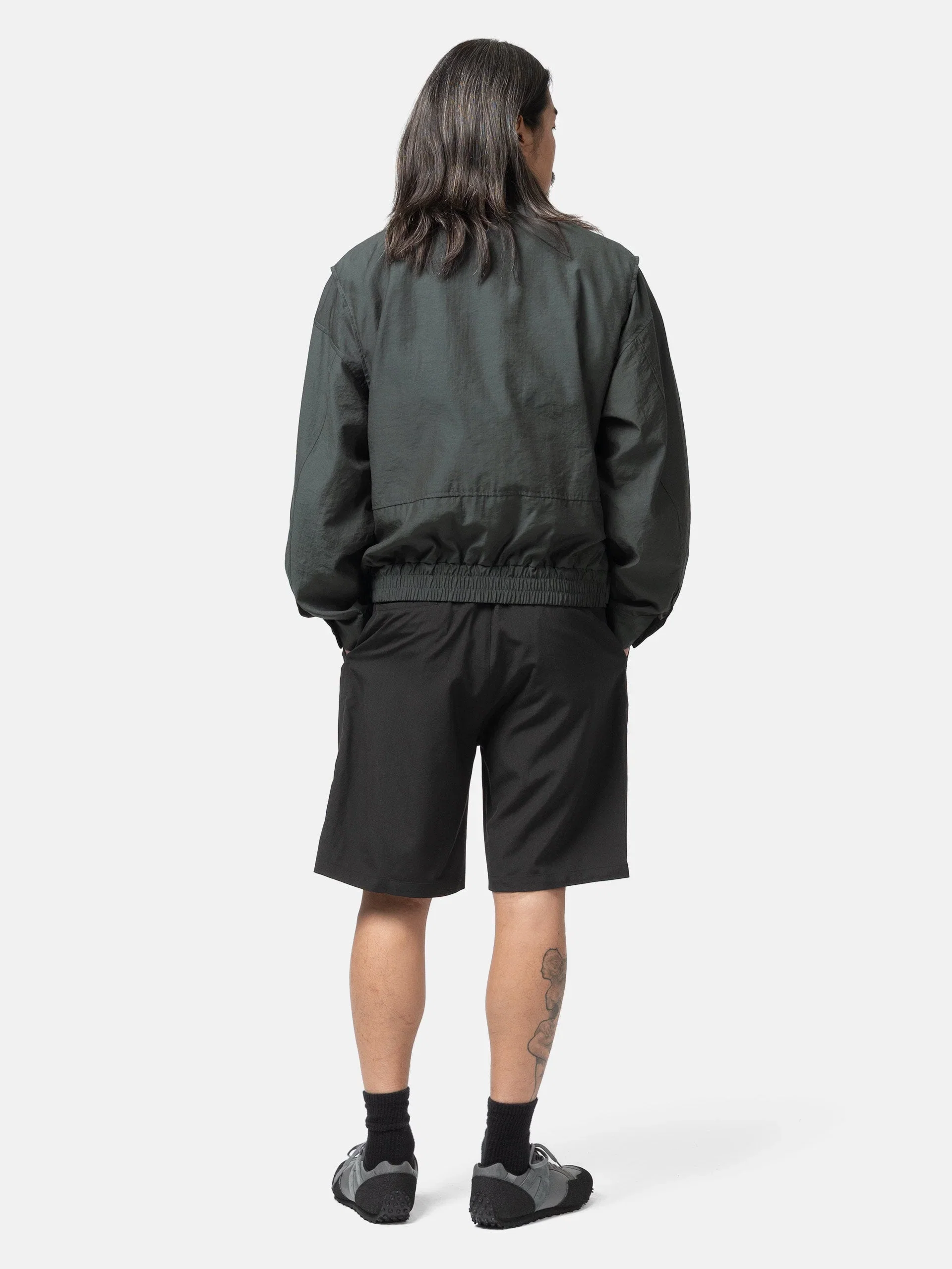 Yoke Wool Washer Tropical 2Pleated Easy Shorts Carbon