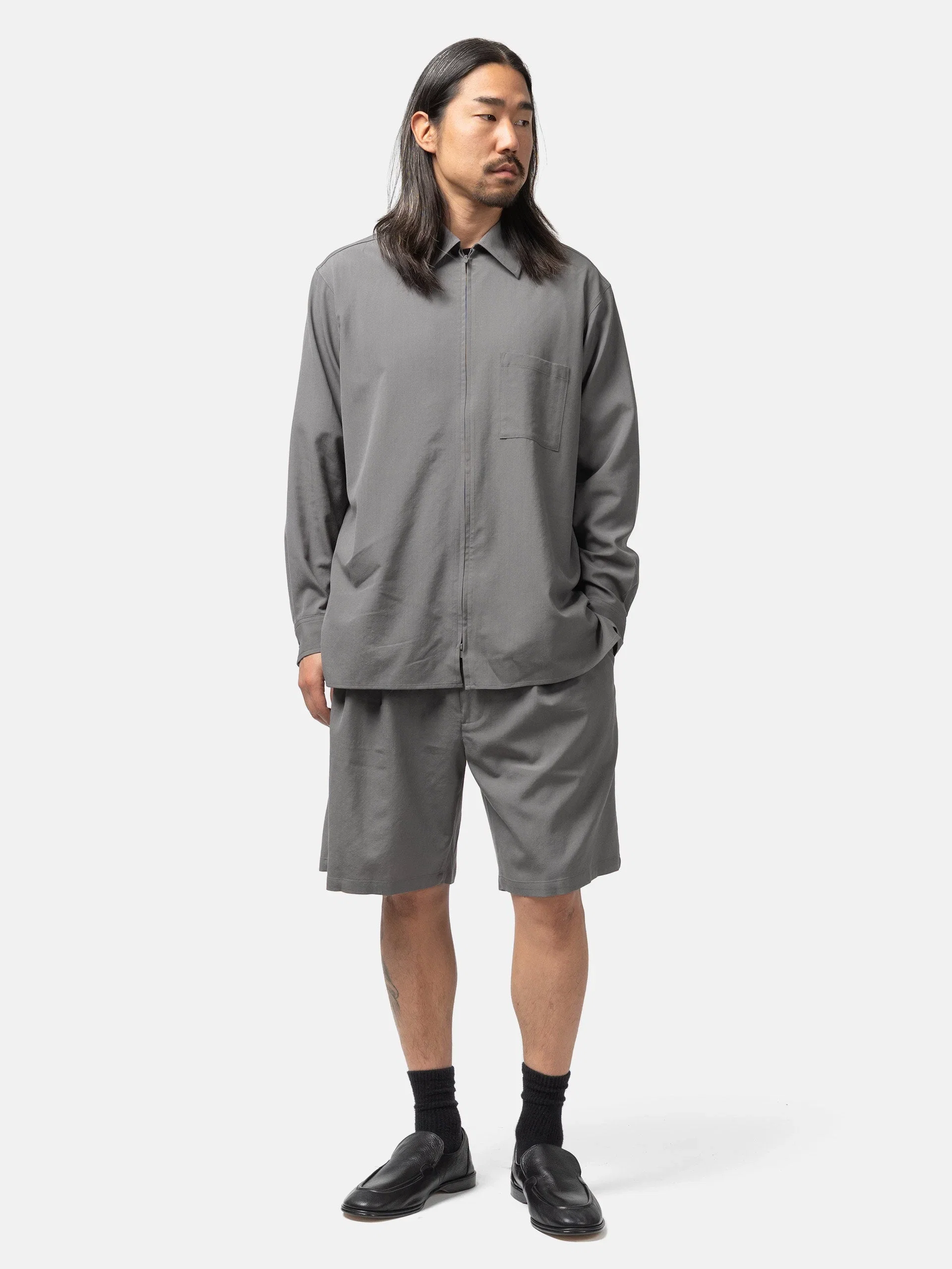 Yoke Wool Washer Tropical Zip Shirt Gray