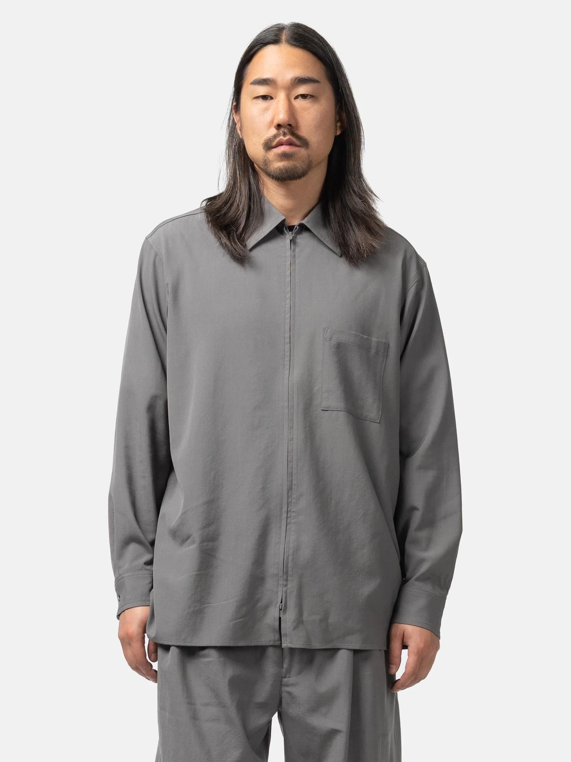 Yoke Wool Washer Tropical Zip Shirt Gray