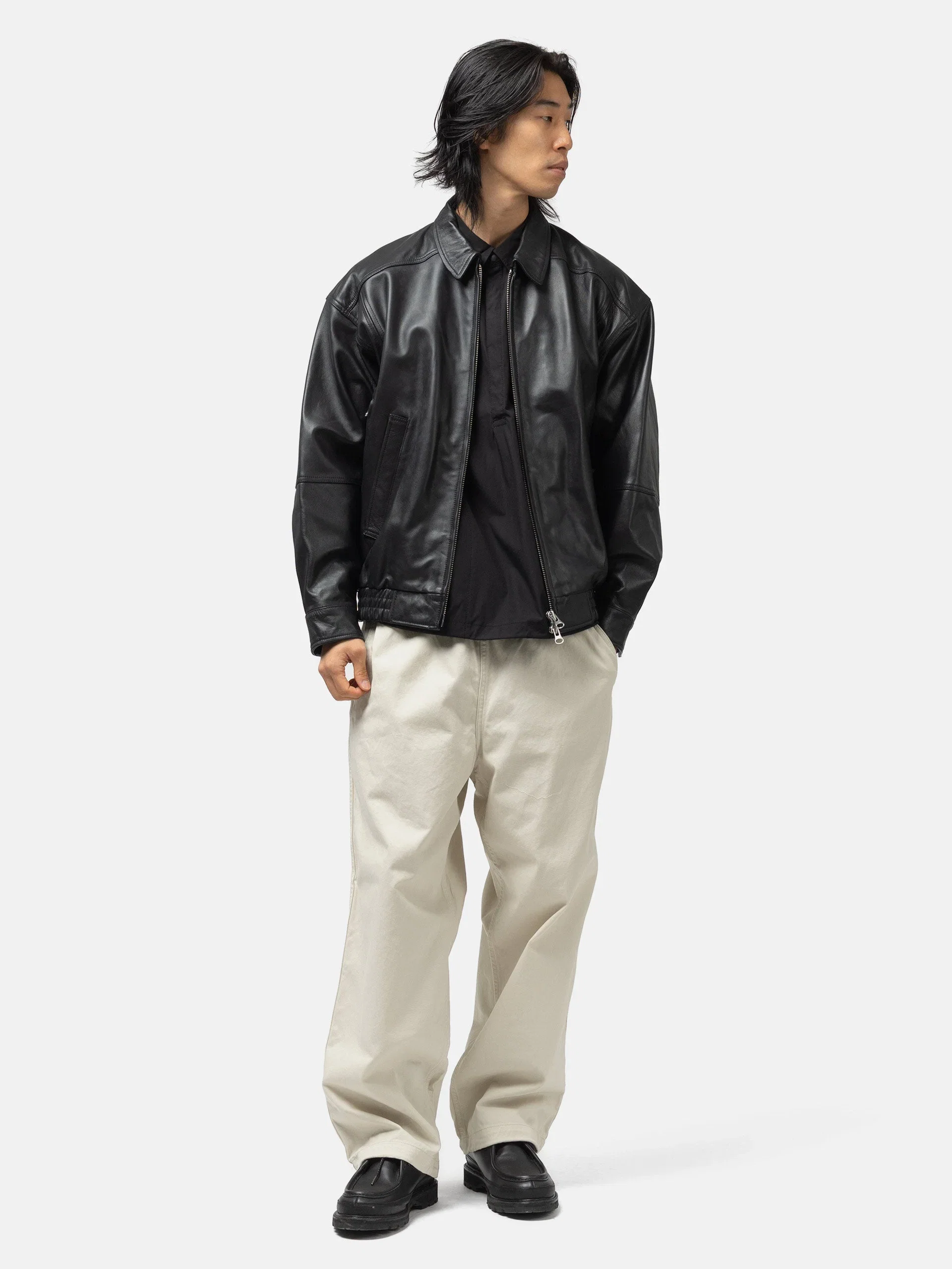 BEAMS Wide Basic Twill Easy Pants Ivory