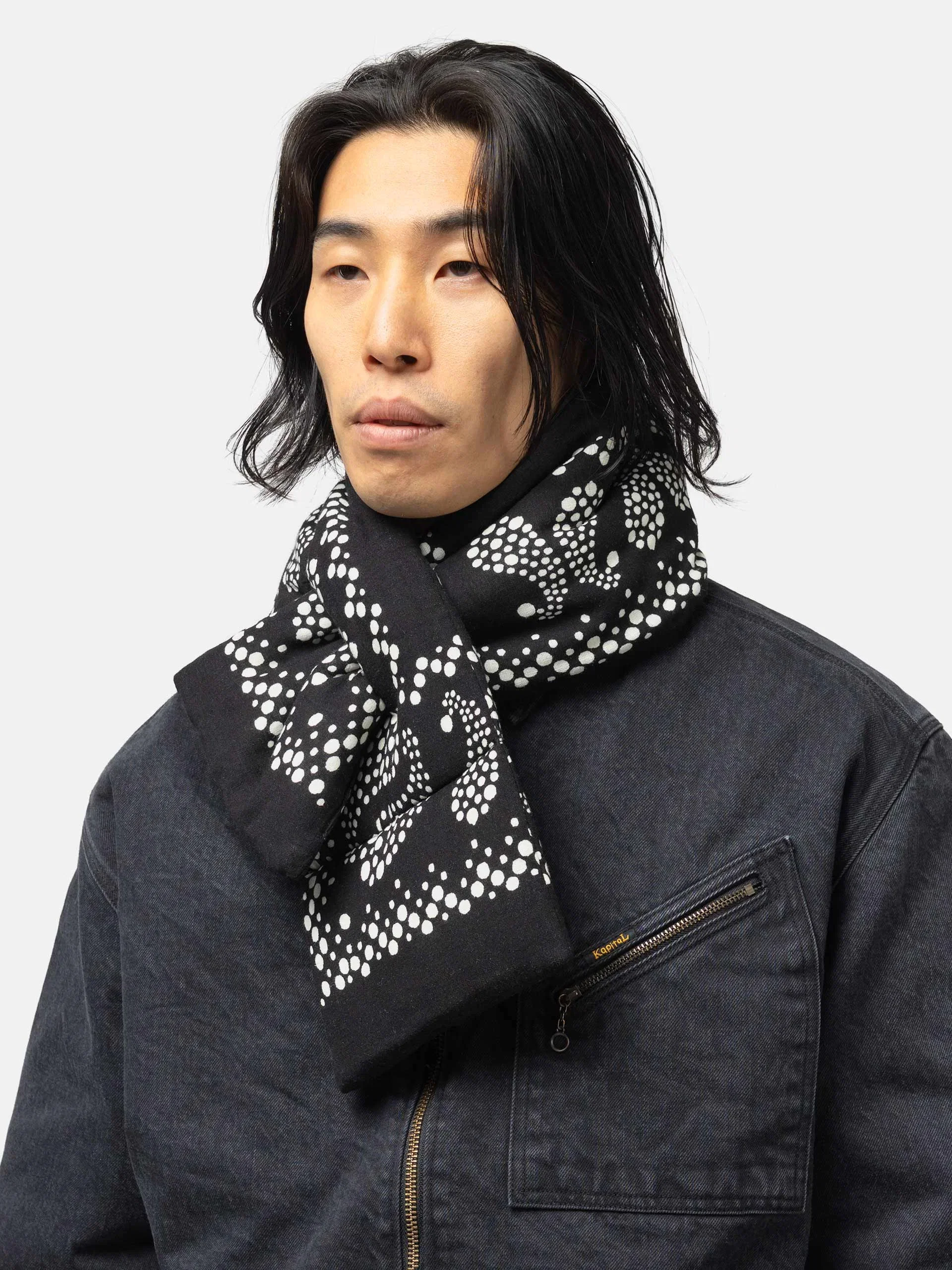 KAPITAL Linen Rayon Bandana KESA Scarf Black